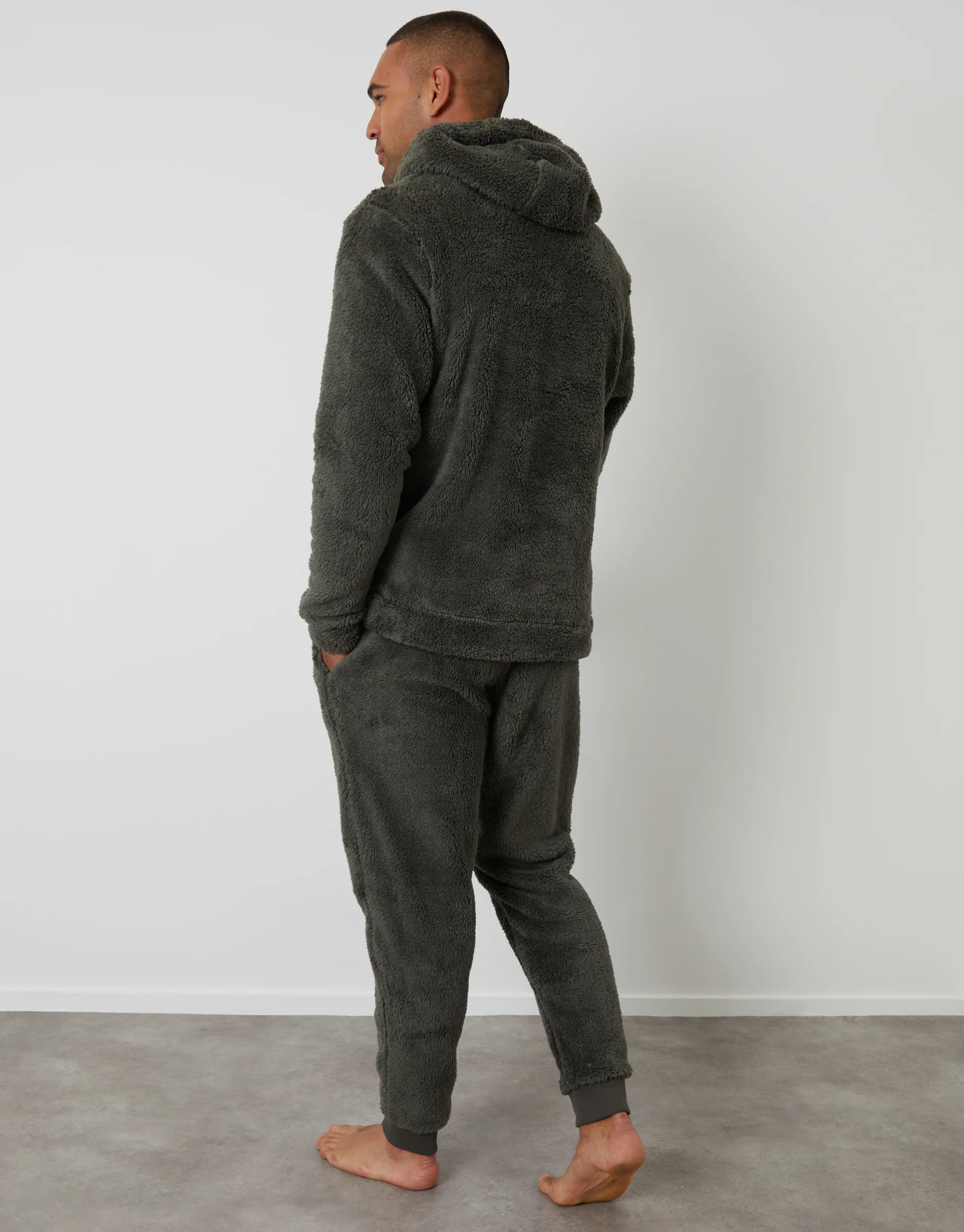 Borg Hoodie Lounge Set in Khaki Green - Image 3