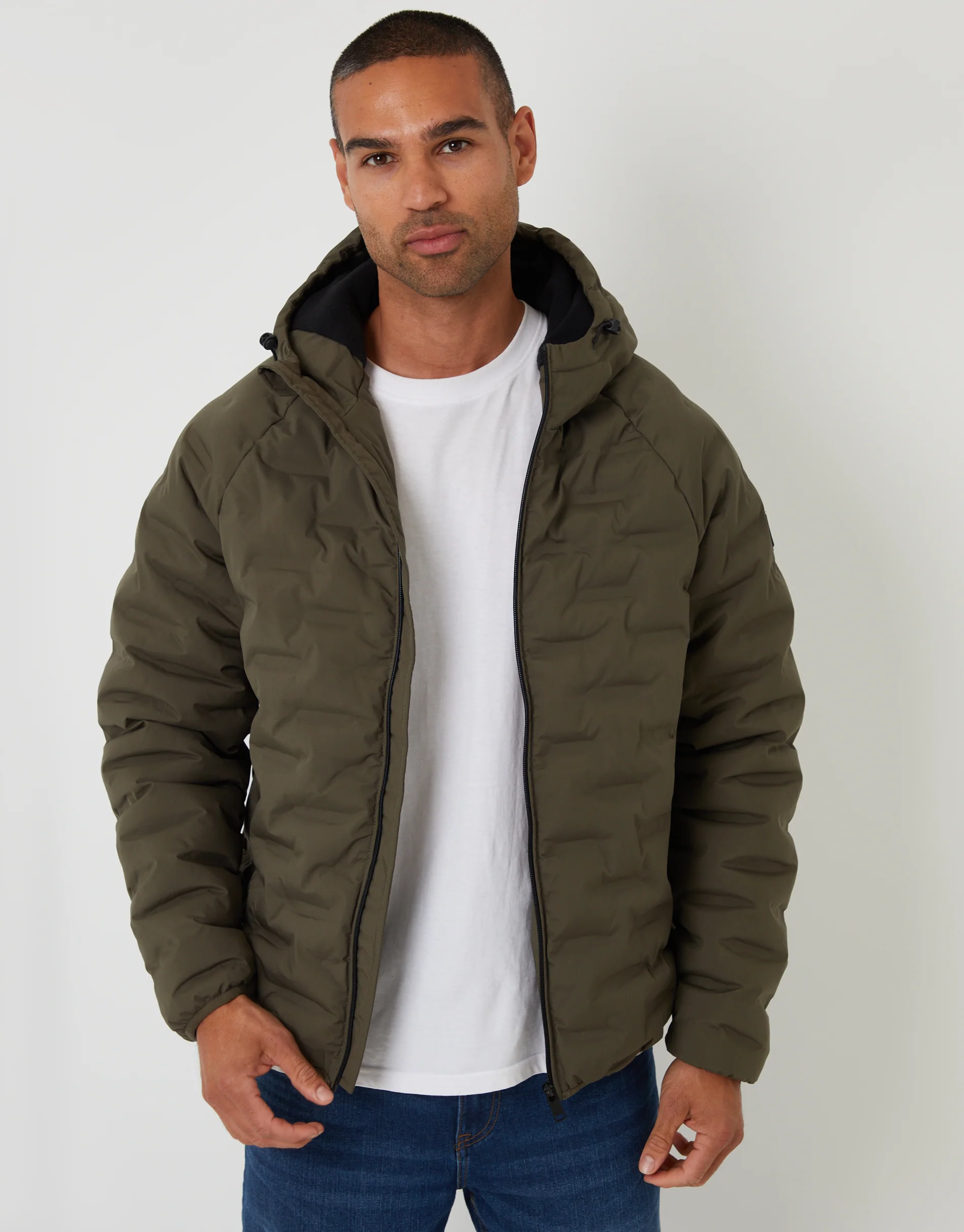Hooded Quilted Jacket in Khaki Green