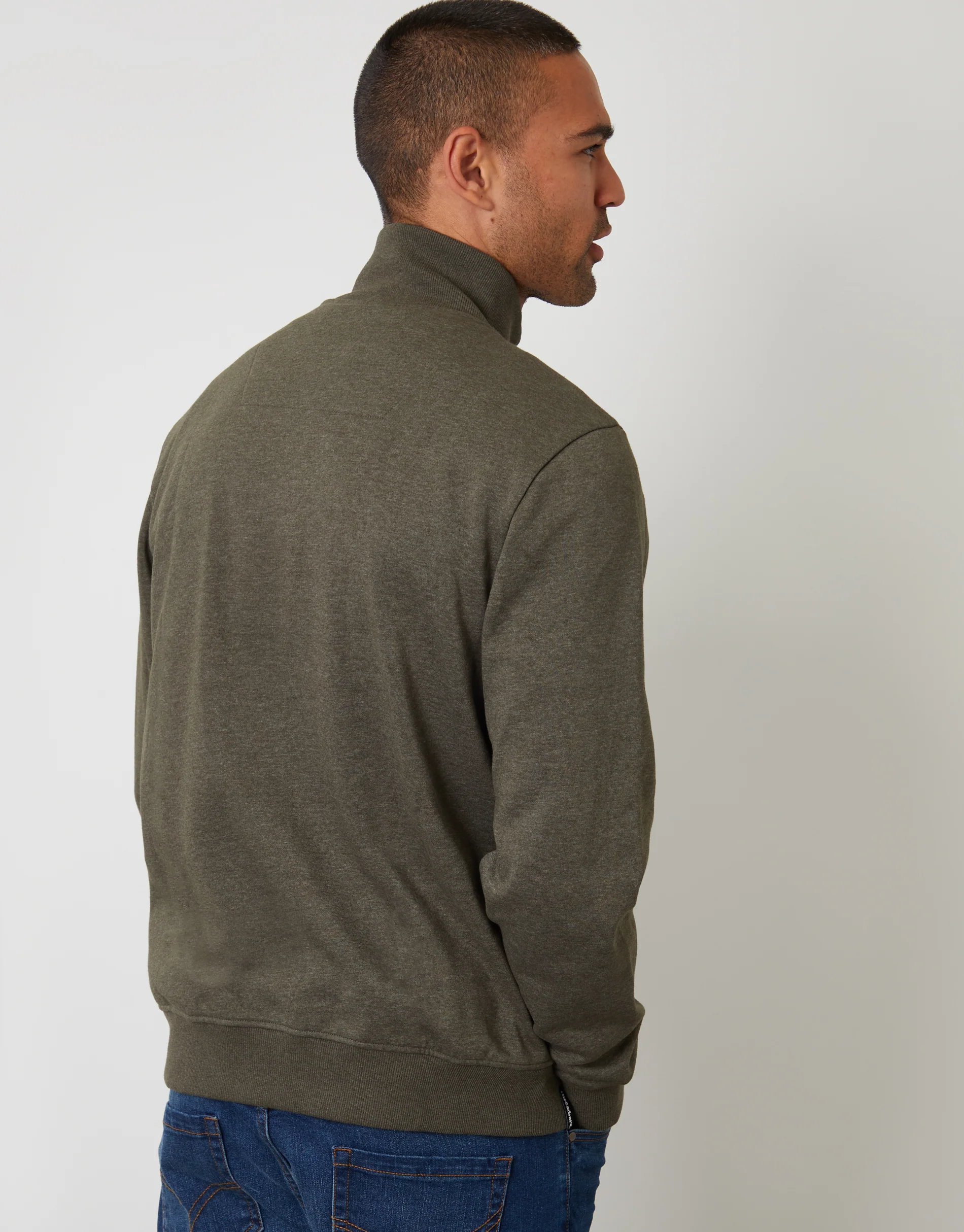 Quarter Zip Sweatshirt in Khaki Green Marl - Image 2