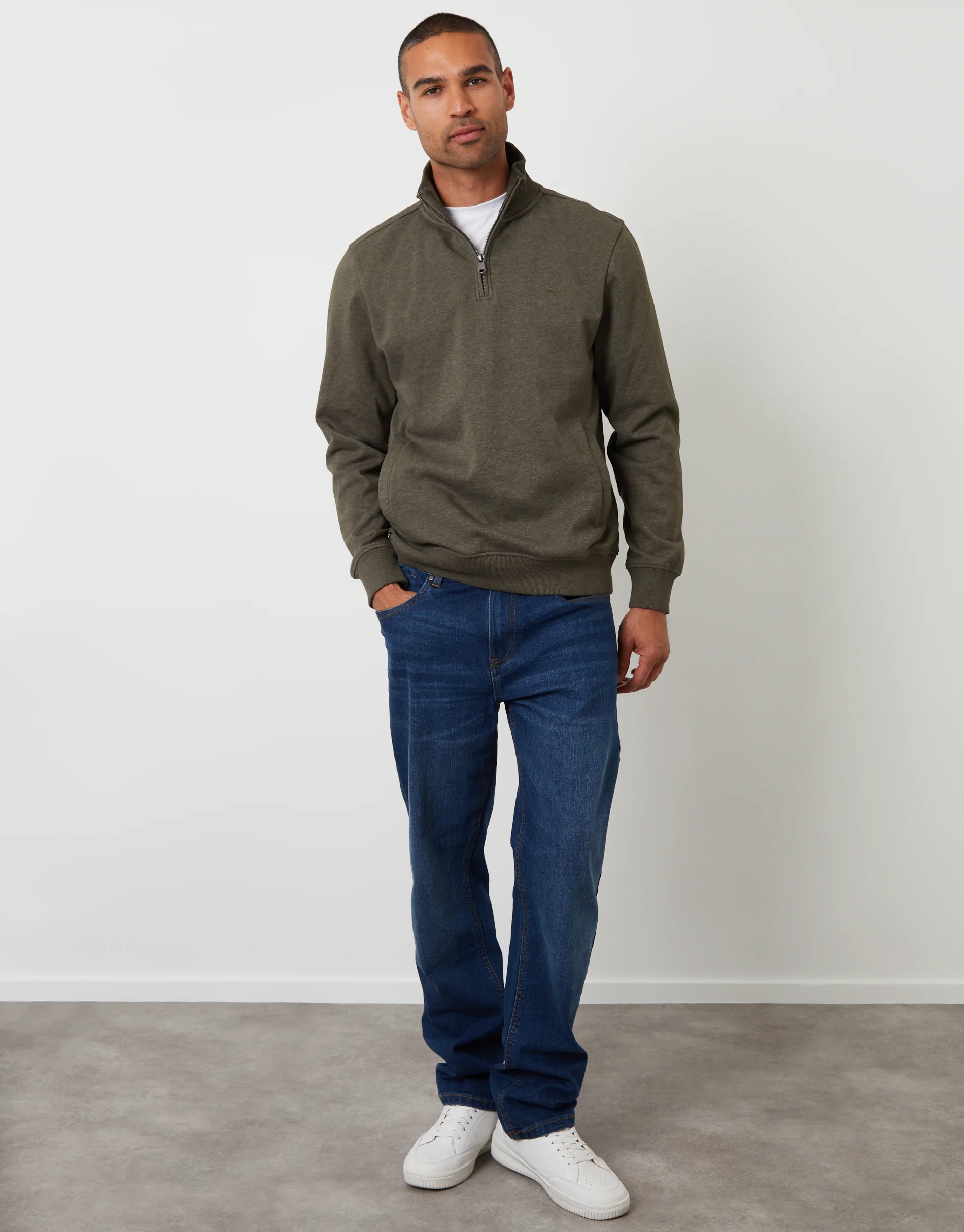 Quarter Zip Sweatshirt in Khaki Green Marl - Image 3