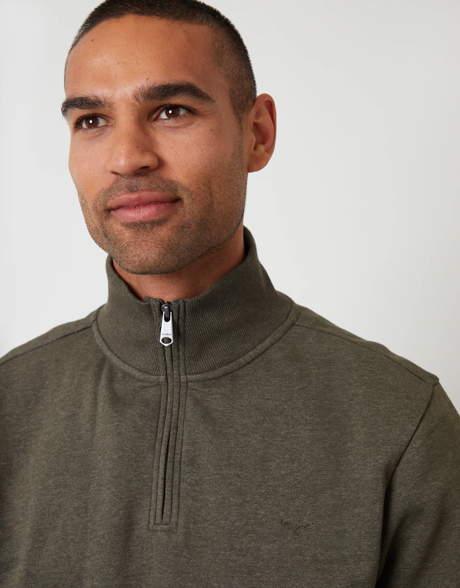 Quarter Zip Sweatshirt in Khaki Green Marl - Image 4
