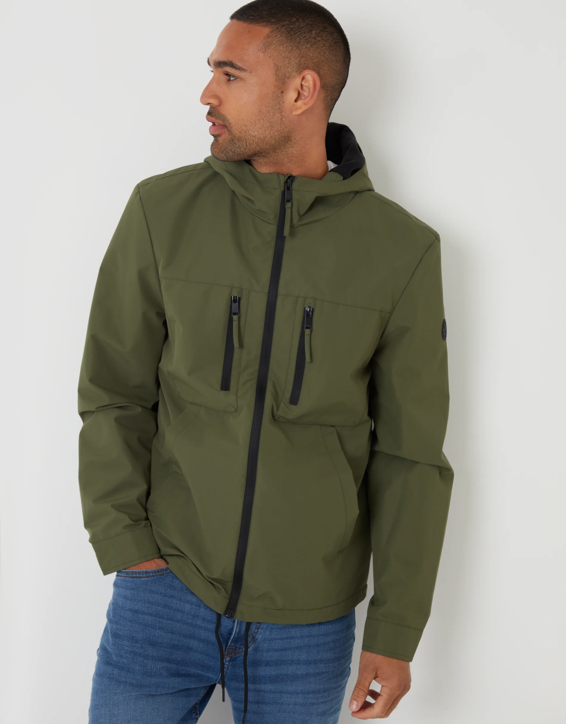 Microfleece Lined Hooded Jacket in Khaki Green - Image 4