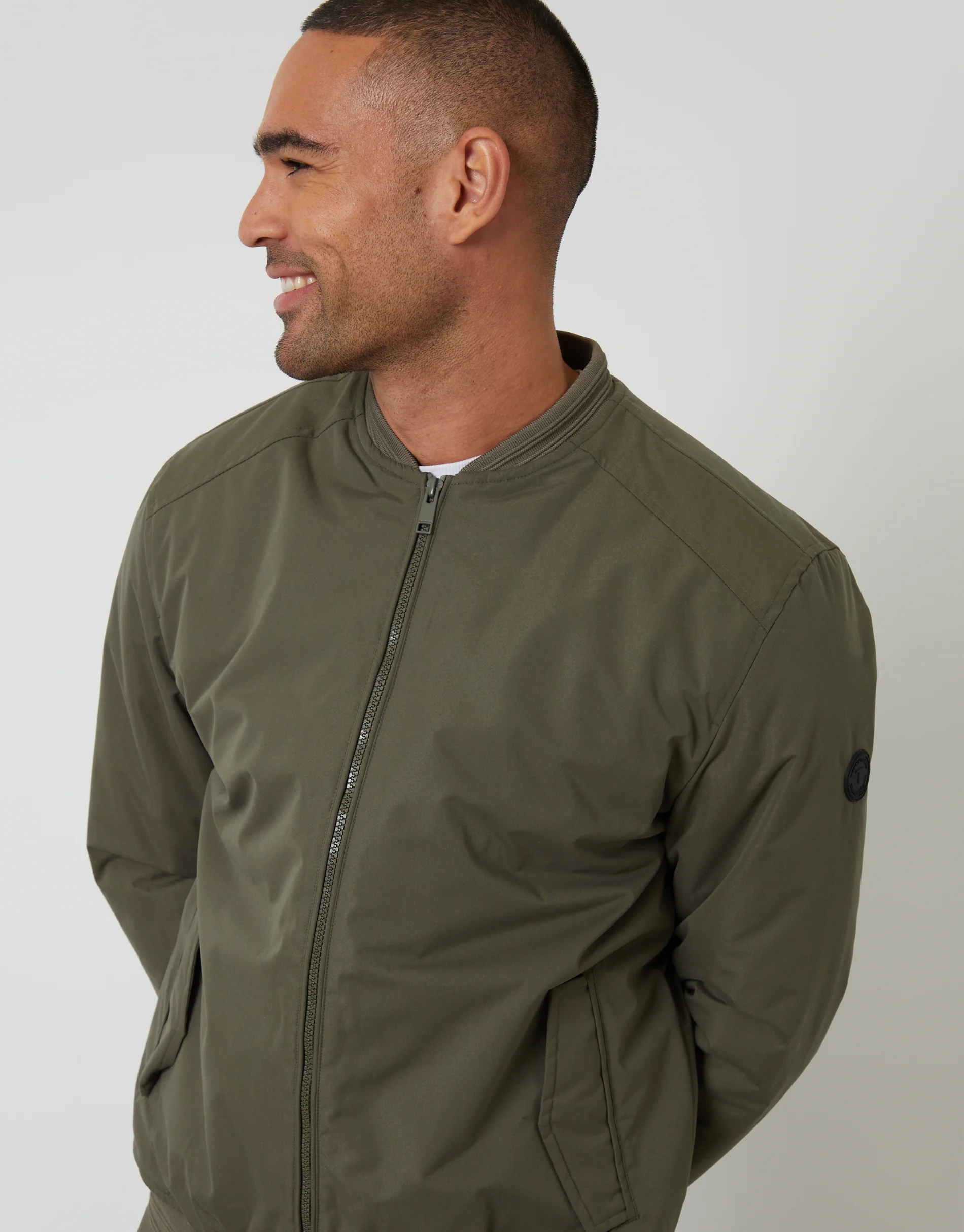 Padded Bomber Jacket in Khaki Green - Image 5