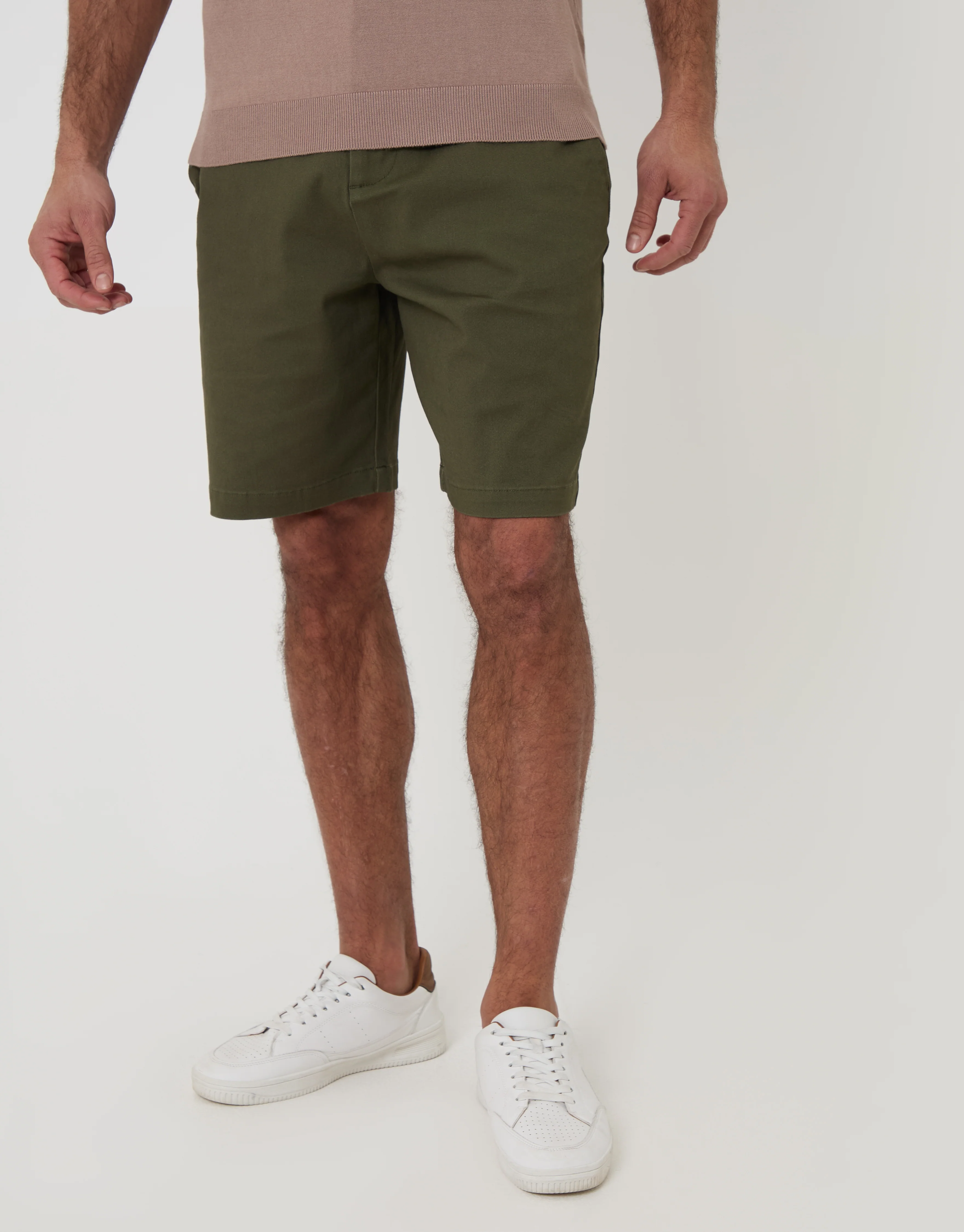 Regular Fit Stretch 3 Pocket Chino Shorts in Khaki Green - Image 2