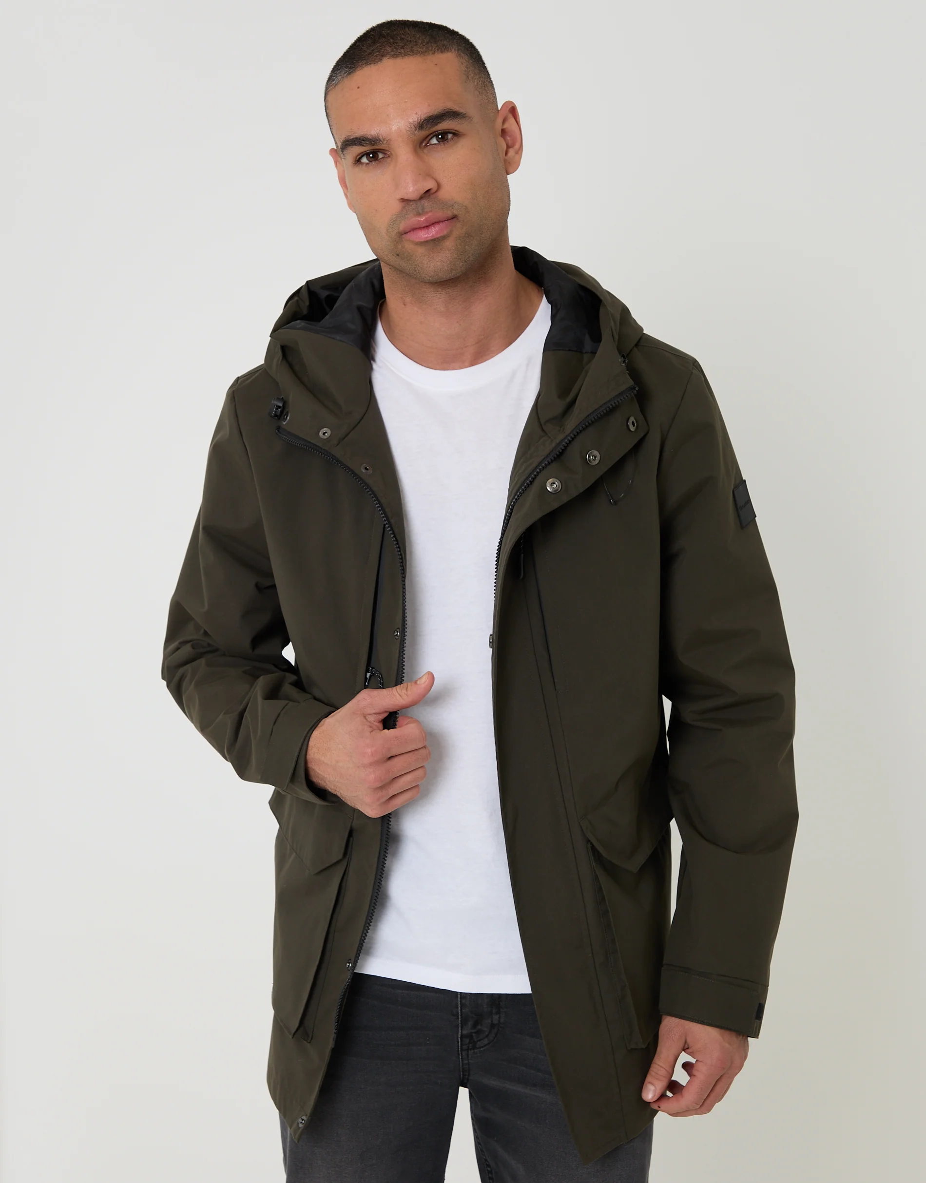 Showerproof Hooded Coat in Khaki Green