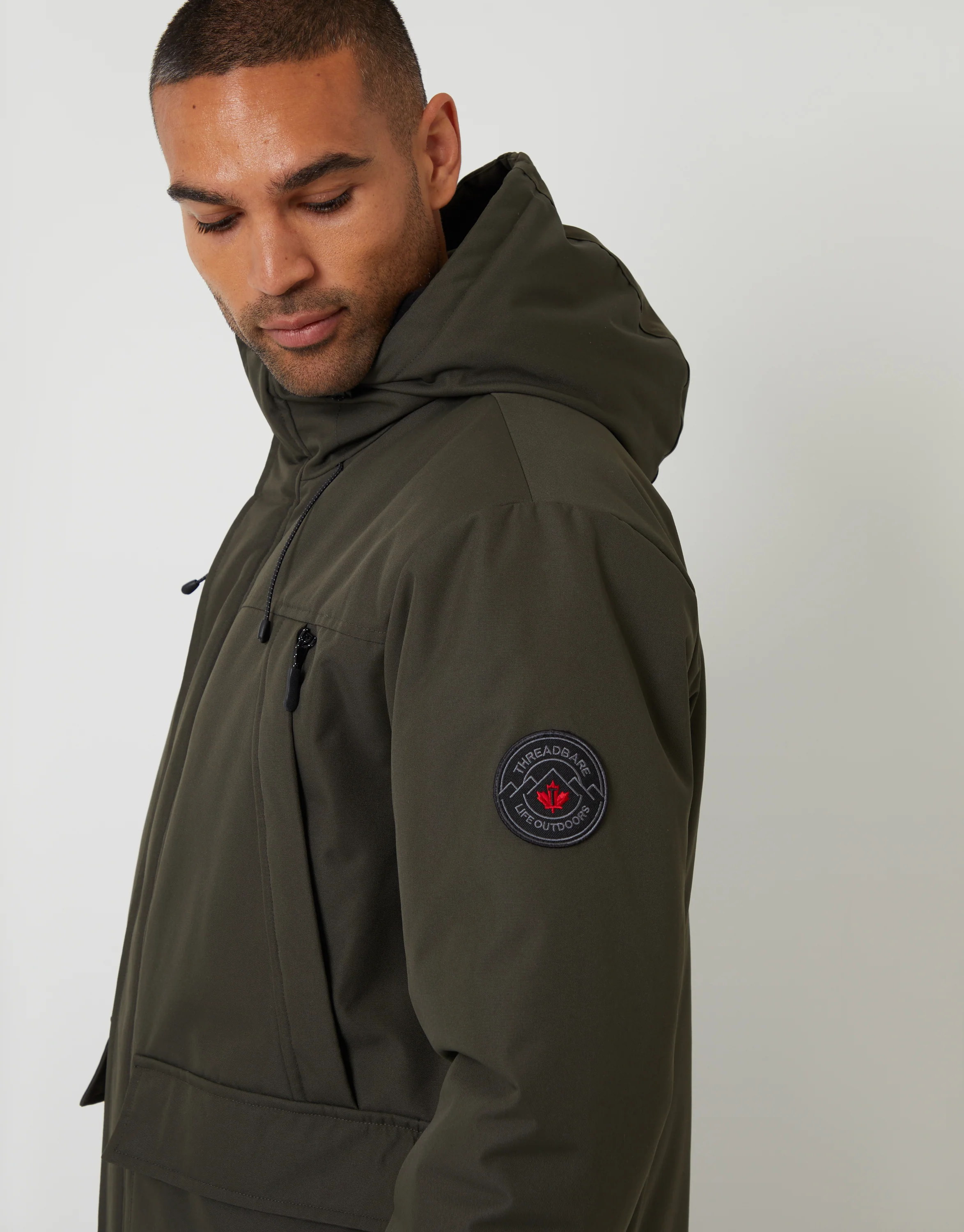 Showerproof Longline Hooded Padded Jacket in Khaki Green - Image 4