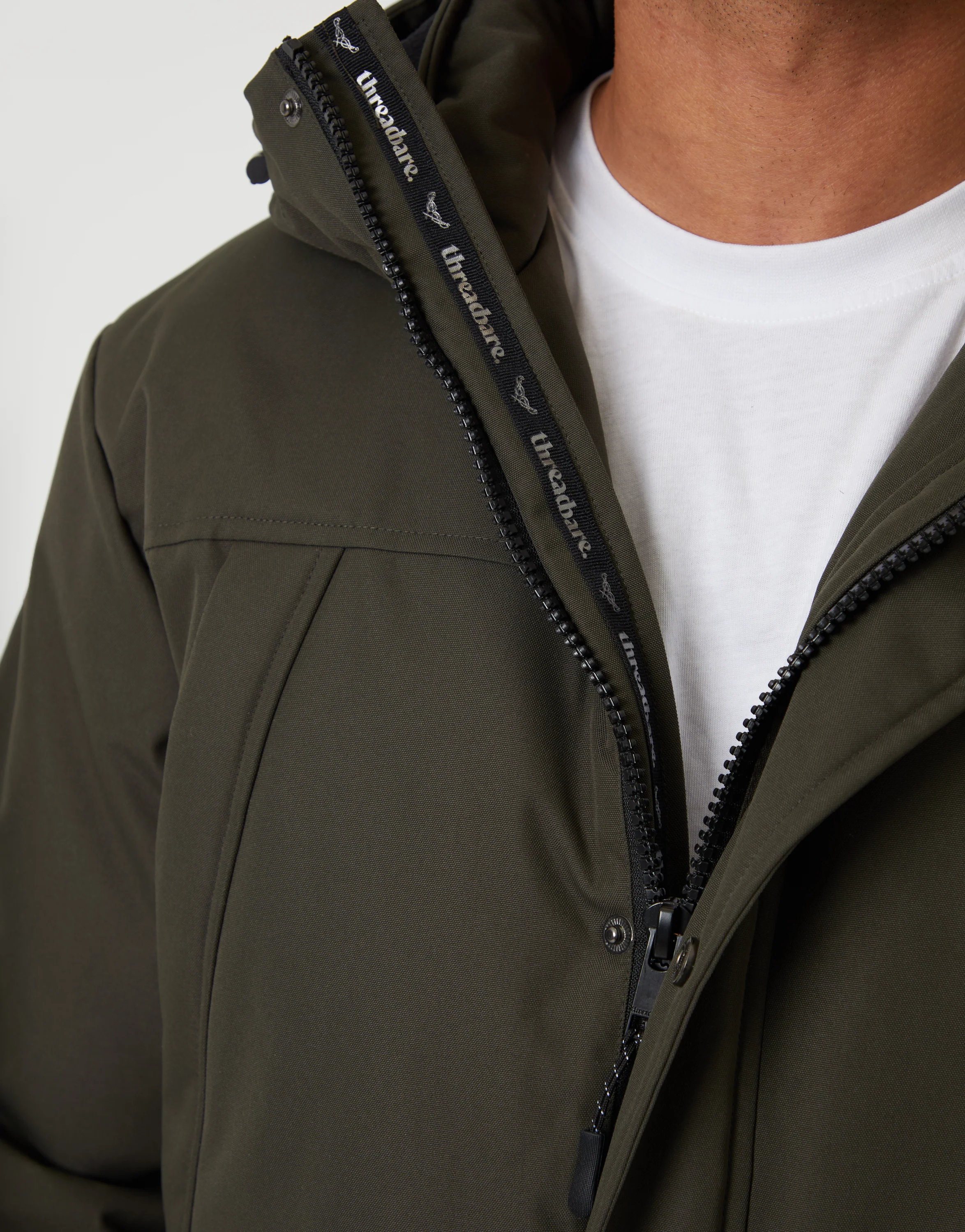 Showerproof Longline Hooded Padded Jacket in Khaki Green - Image 5