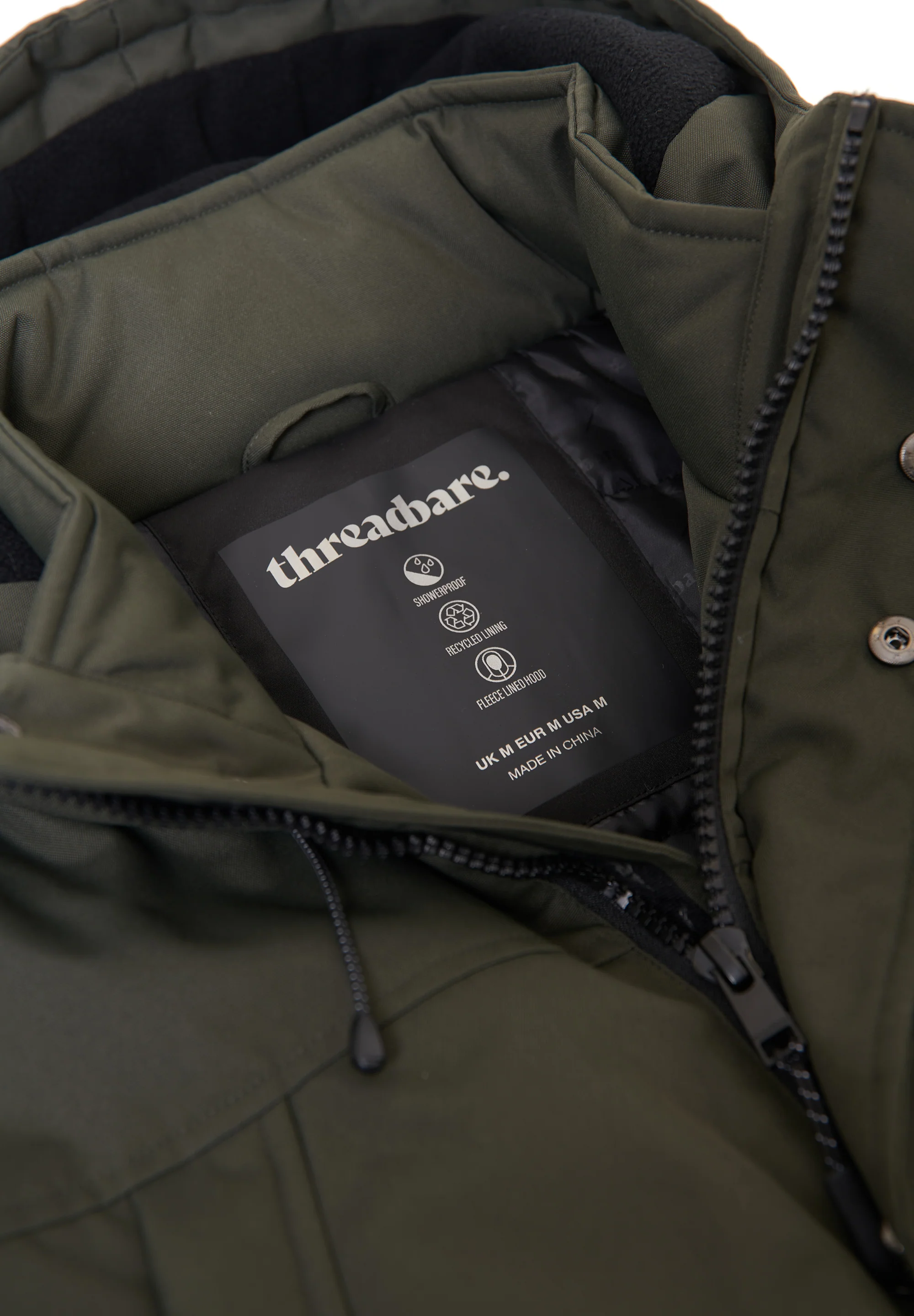 Showerproof Longline Hooded Padded Jacket in Khaki Green - Image 6