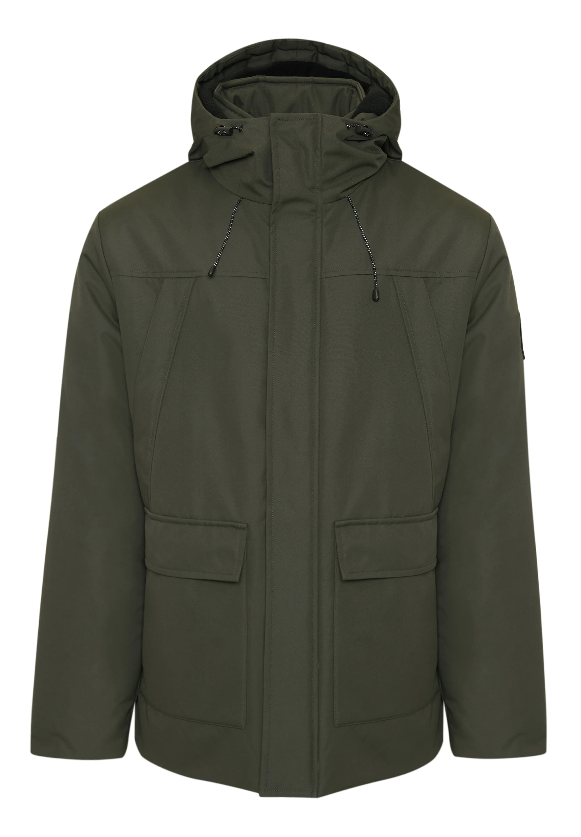 Showerproof Longline Hooded Padded Jacket in Khaki Green - Image 9
