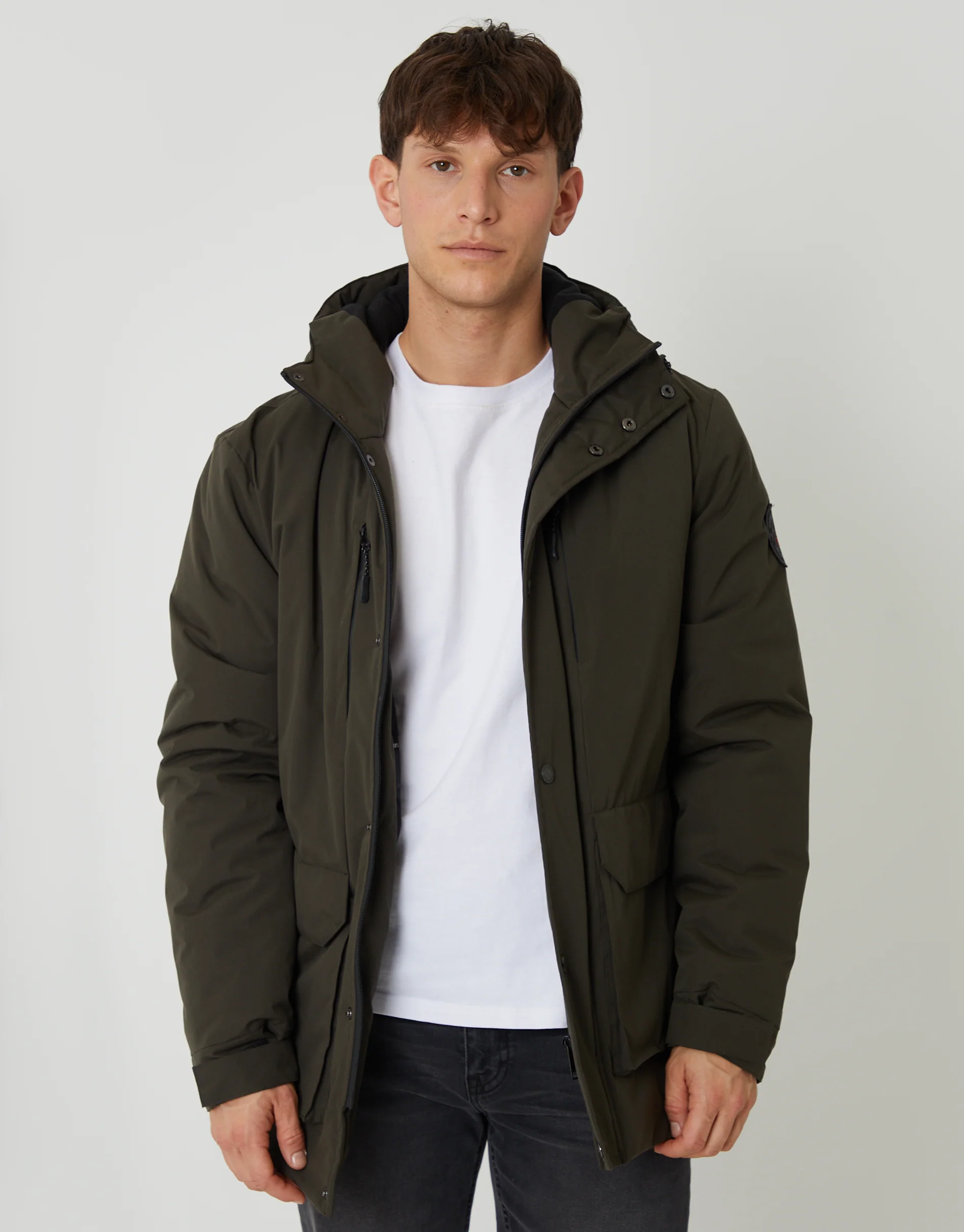 Showerproof Padded Hooded Coat in Khaki Green