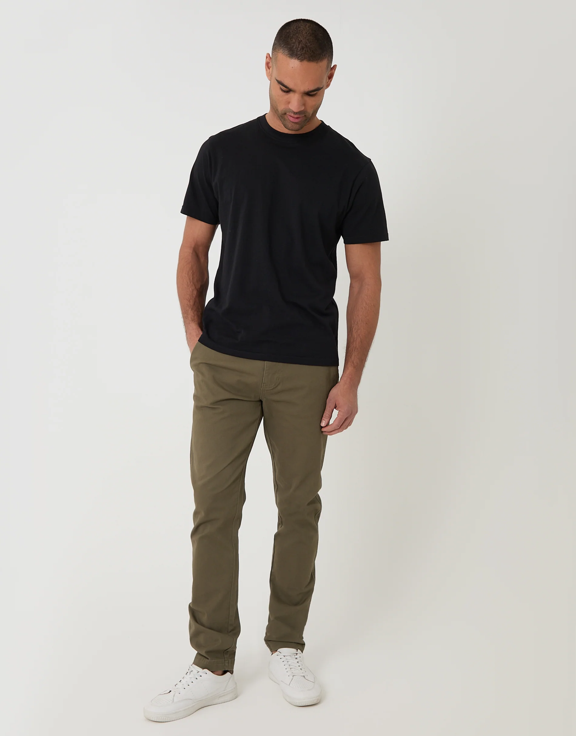 Slim Fit Chino Trousers in Khaki Green