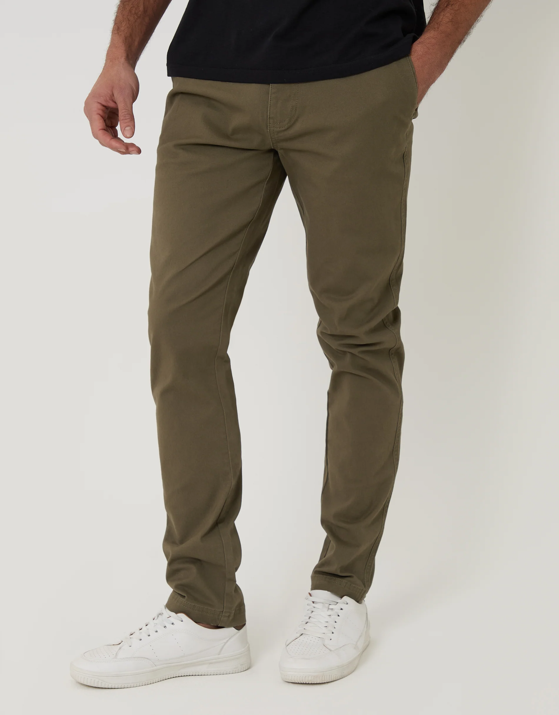 Slim Fit Chino Trousers in Khaki Green - Image 2