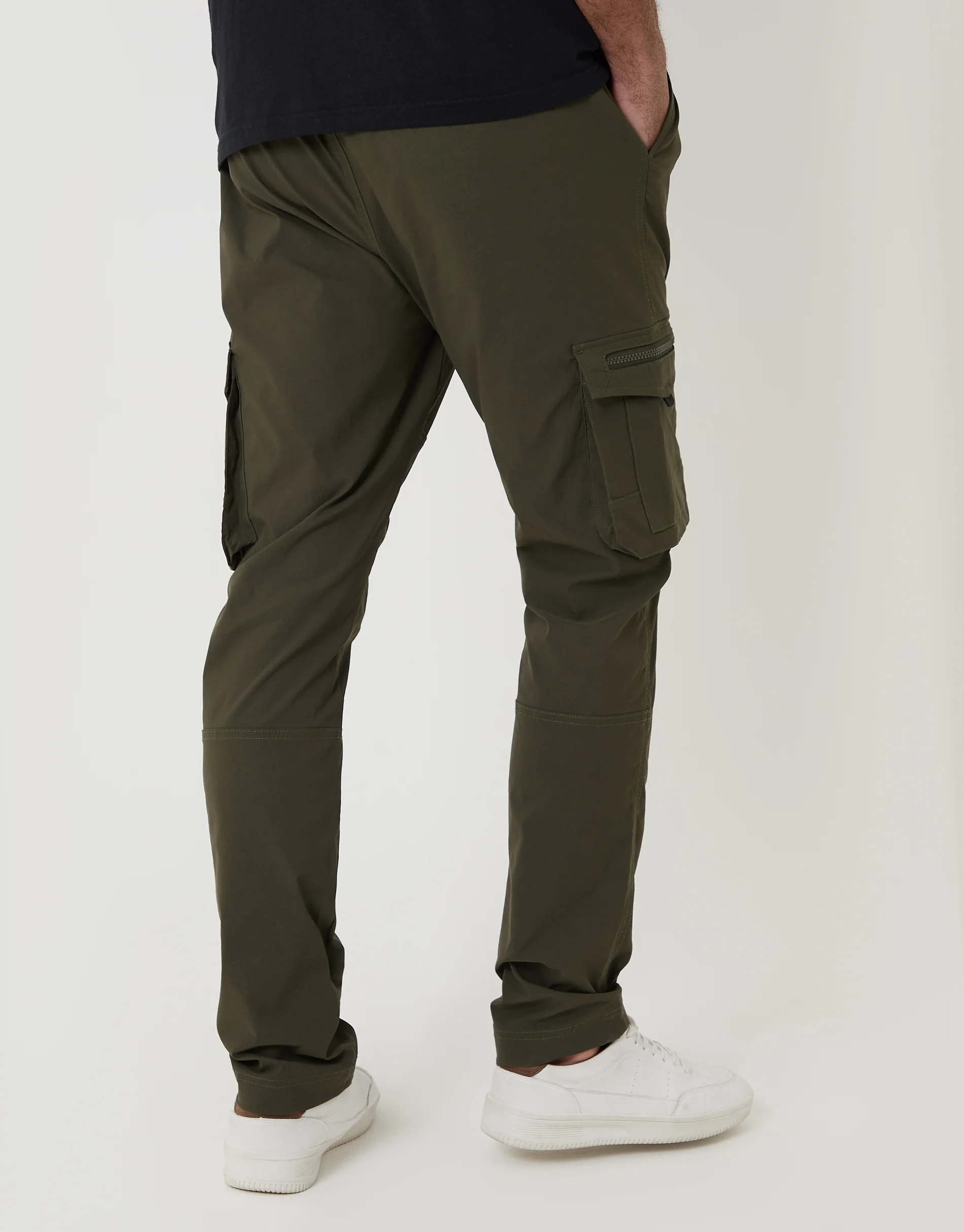 Slim Fit Stretch Cargo Trousers in Khaki Green - Image 3