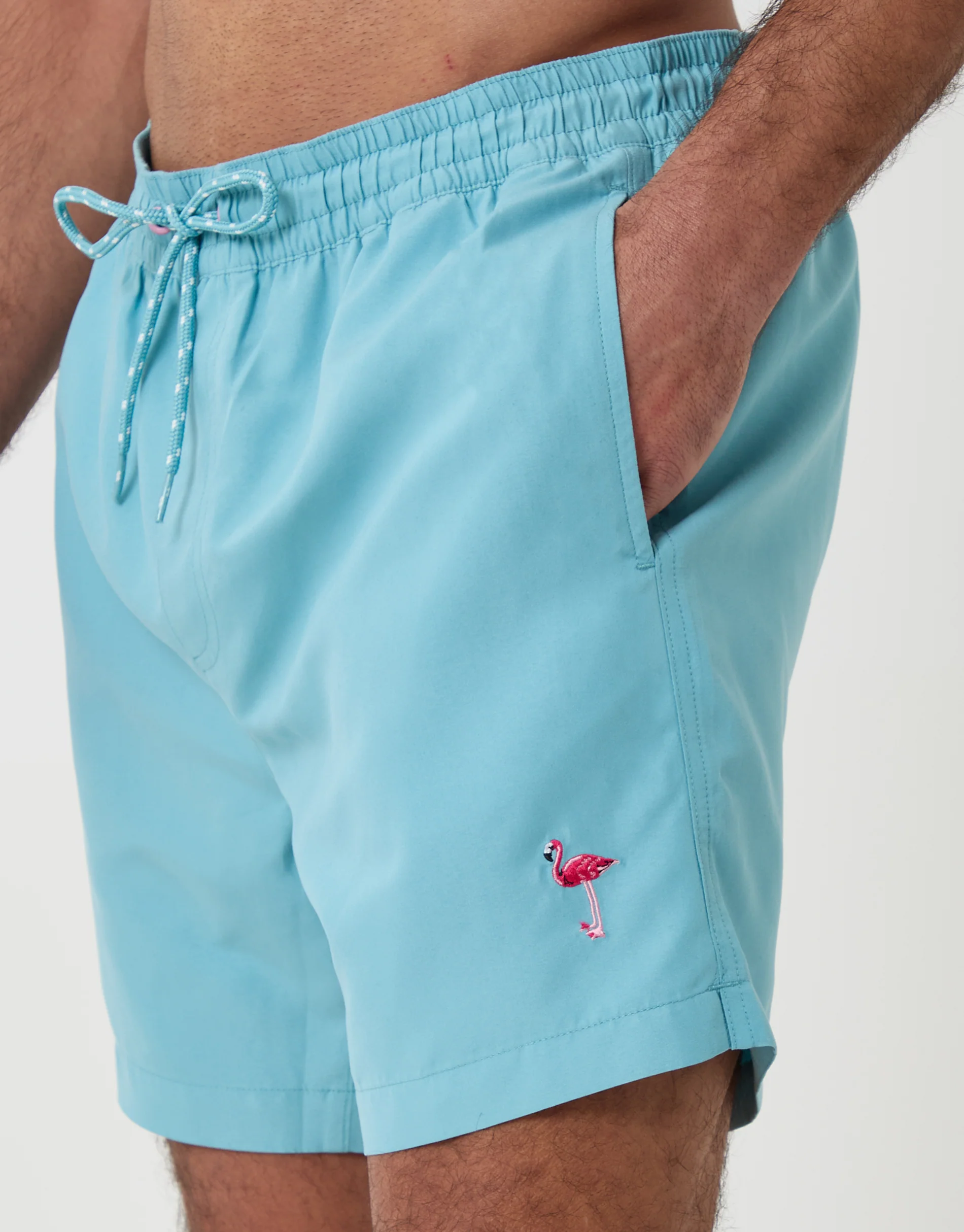 Flamingo Embroidered Quick Dry Swim Shorts in Light Blue - Image 4