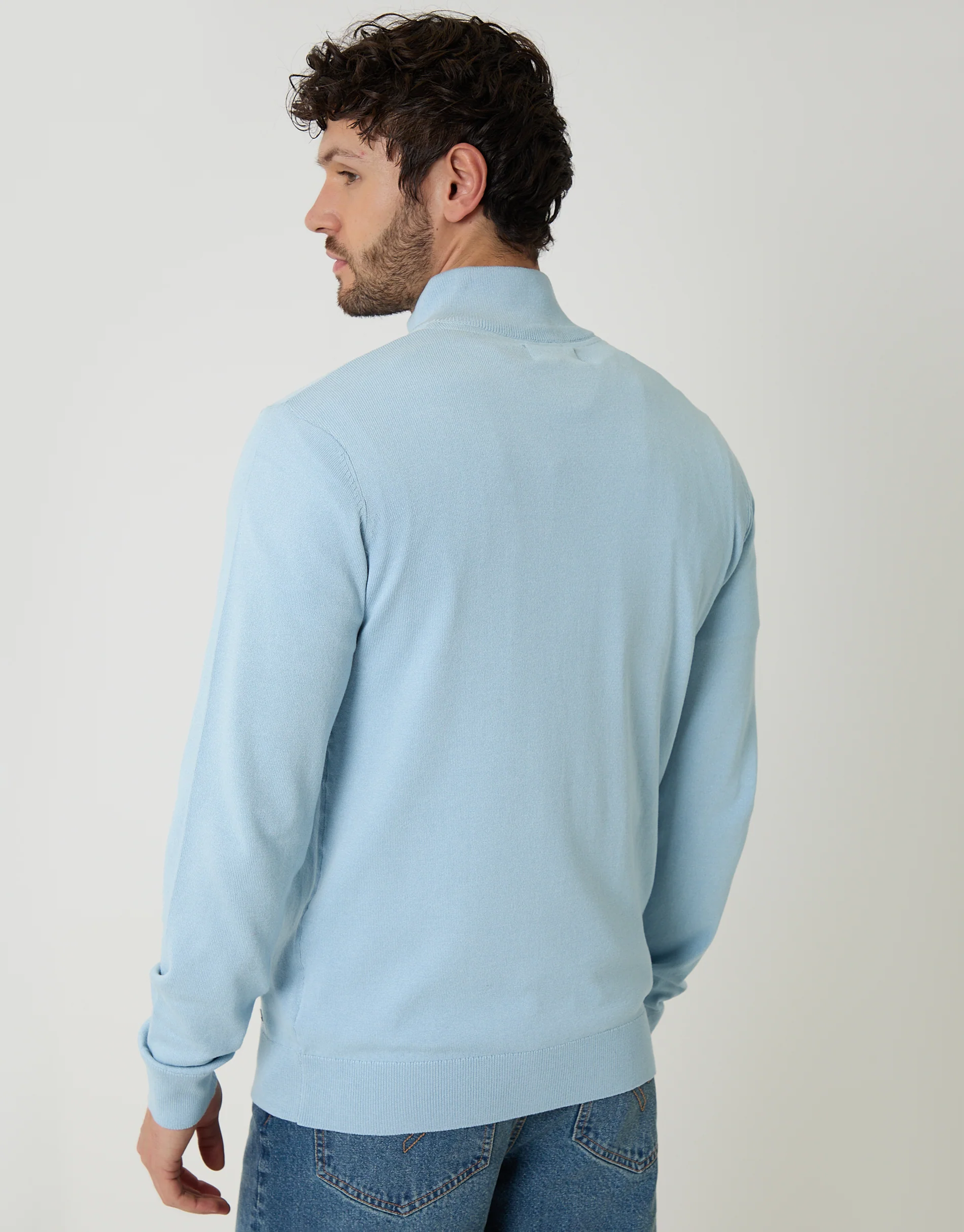 Funnel Neck Quarter Zip Knitted Jumper in Light Blue - Image 2