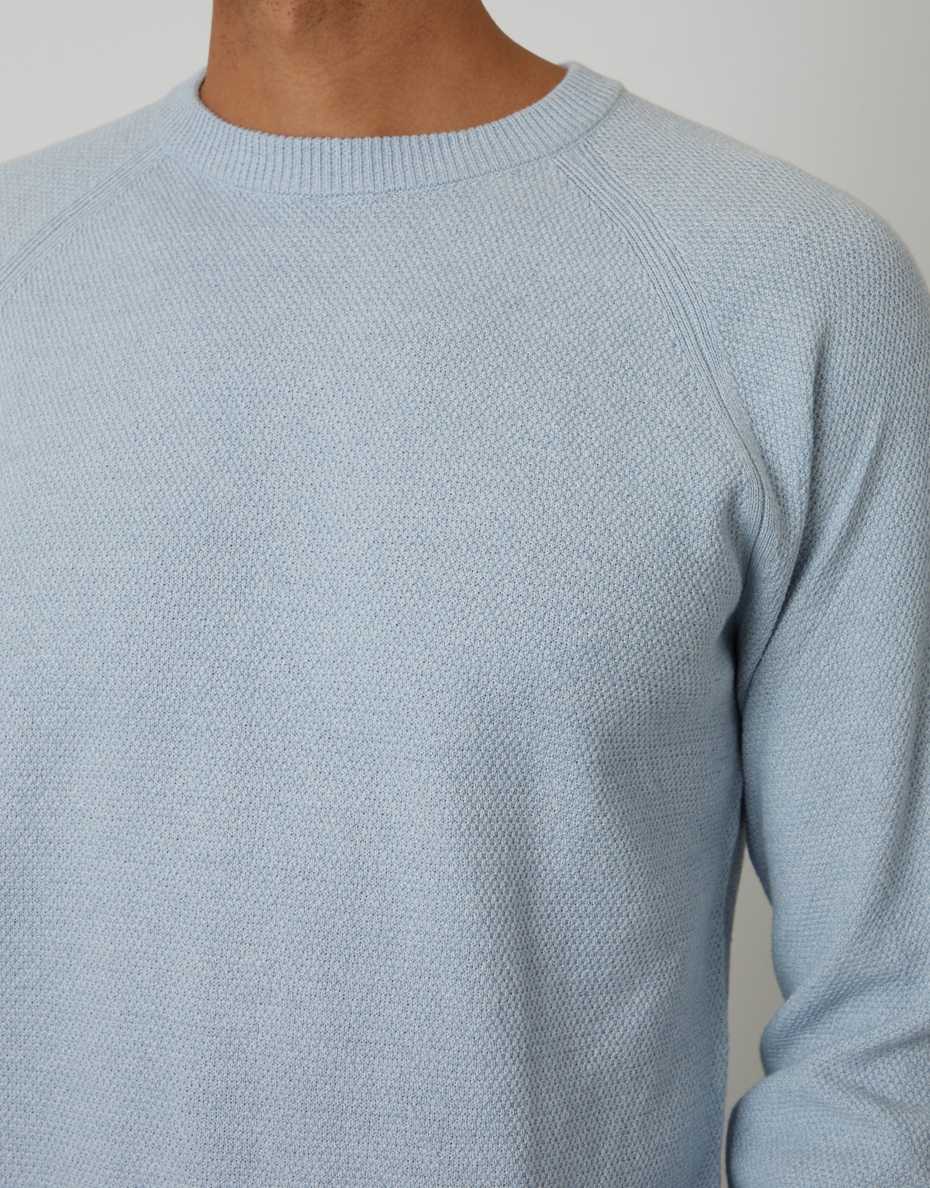 Raglan Knitted Crew Neck Jumper in Light Blue Marl - Image 4