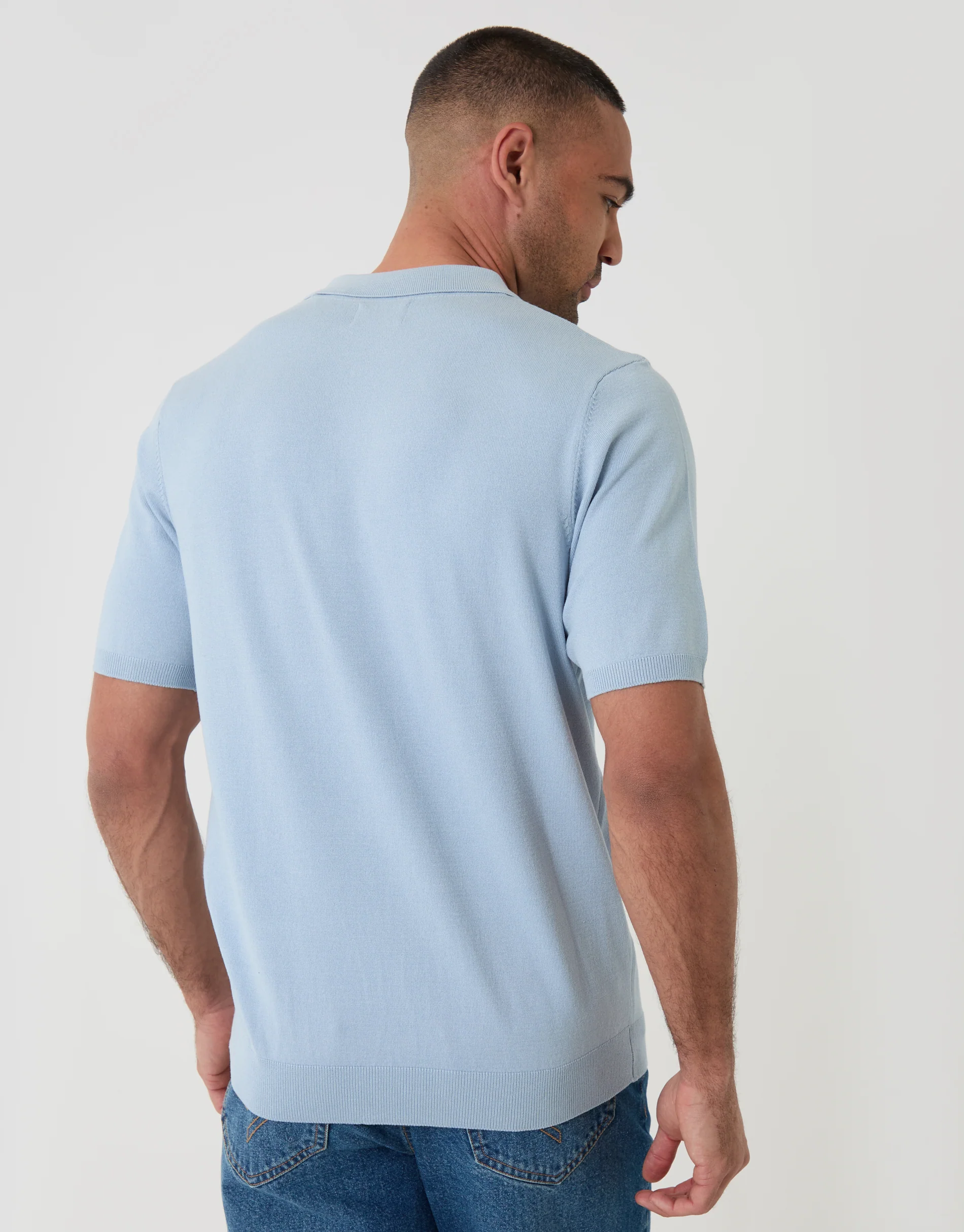 Quarter Zip Knitted Polo in Light Blue - Image 3