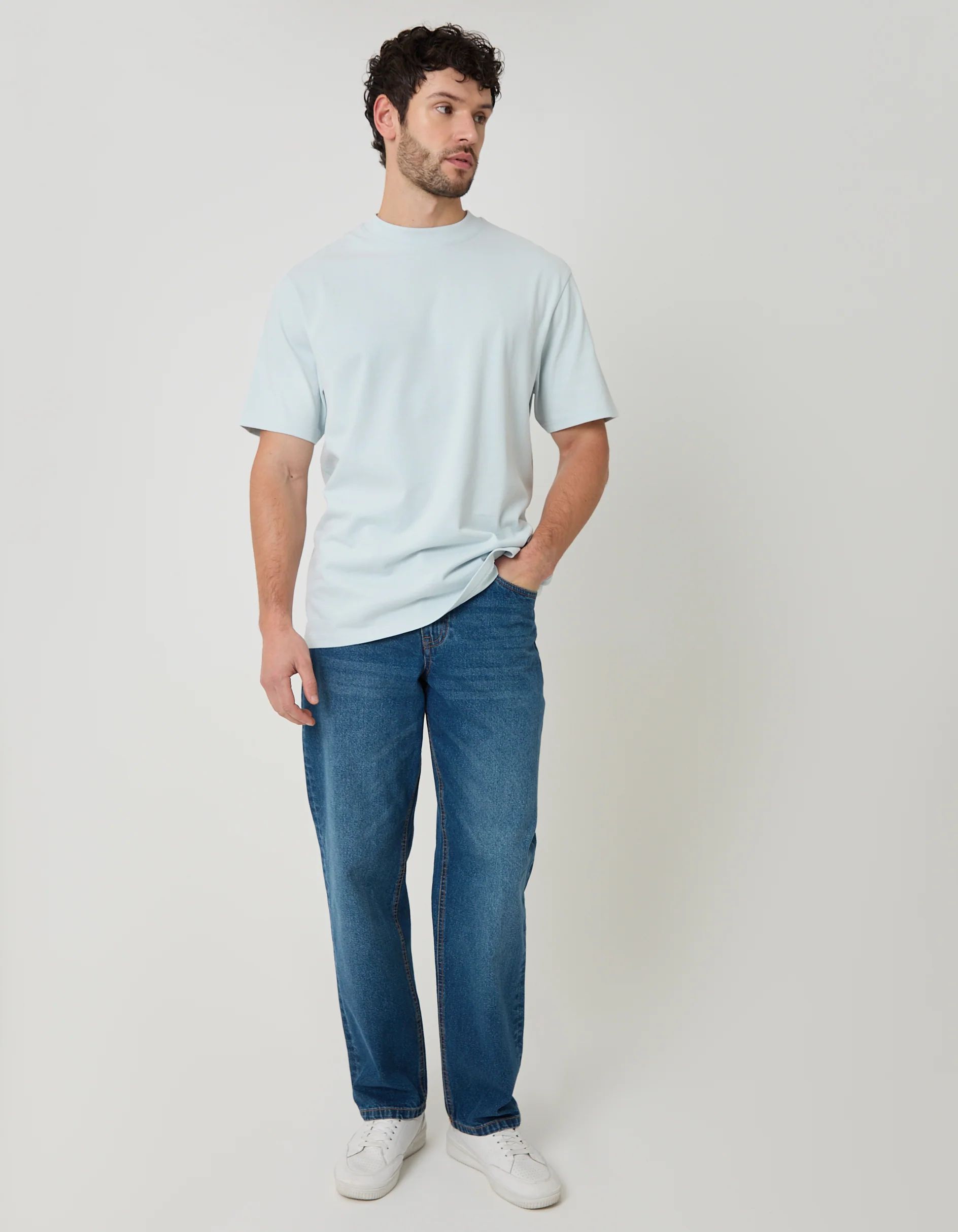 Relaxed Fit Peached Cotton T-Shirt in Light Blue - Image 3