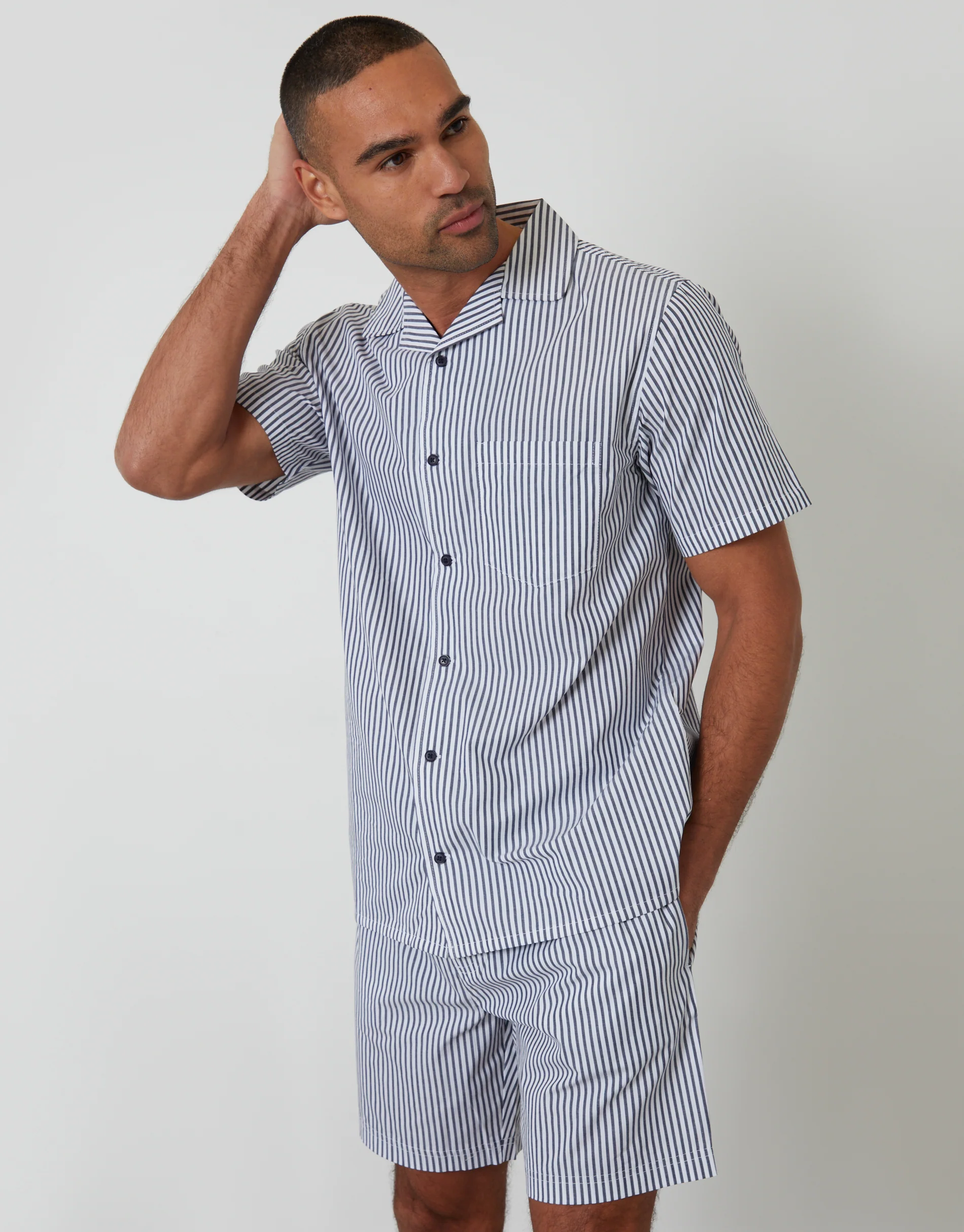 Short Sleeve Shirt & Shorts Pyjama Set in Light Blue Stripe