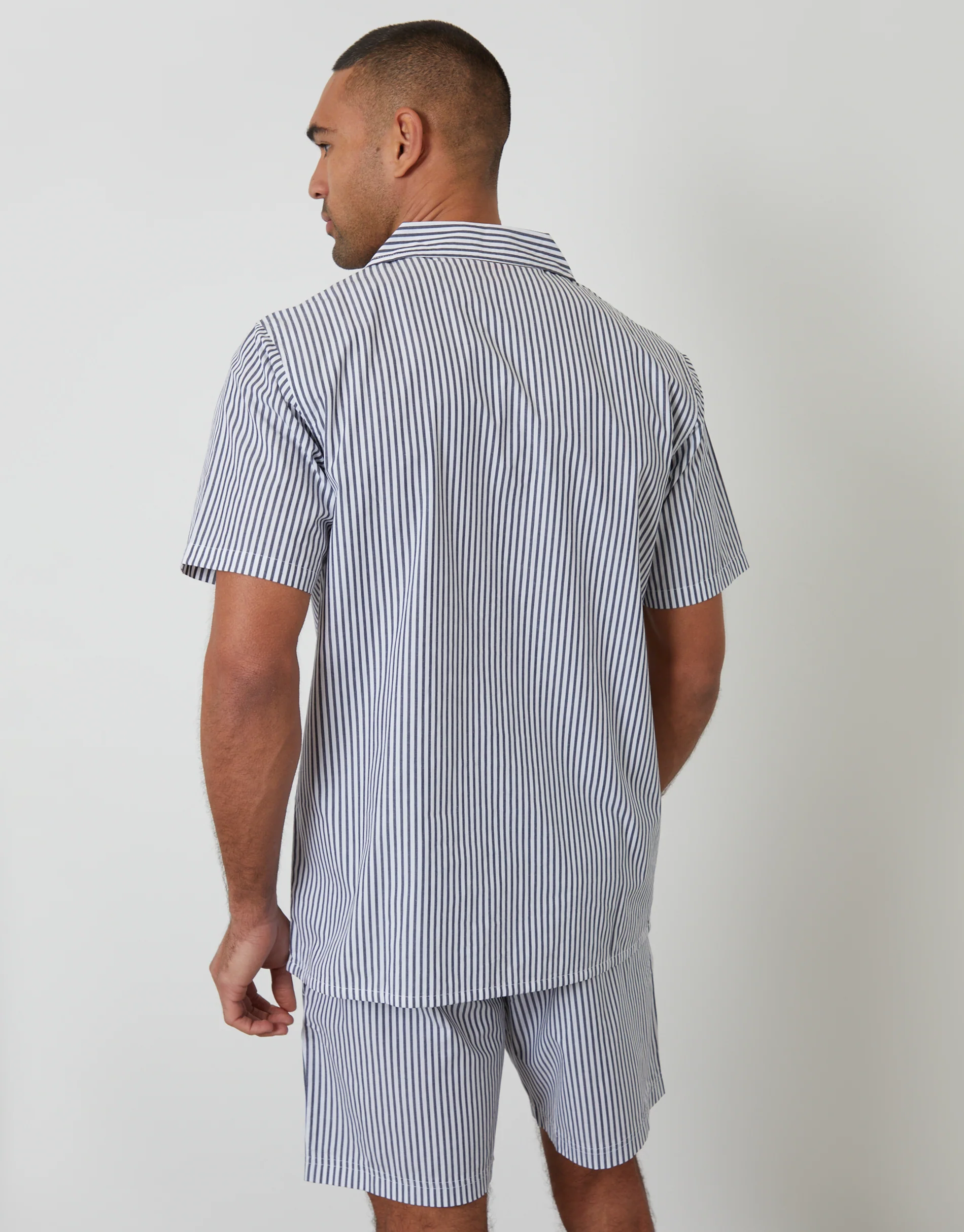 Short Sleeve Shirt & Shorts Pyjama Set in Light Blue Stripe - Image 2