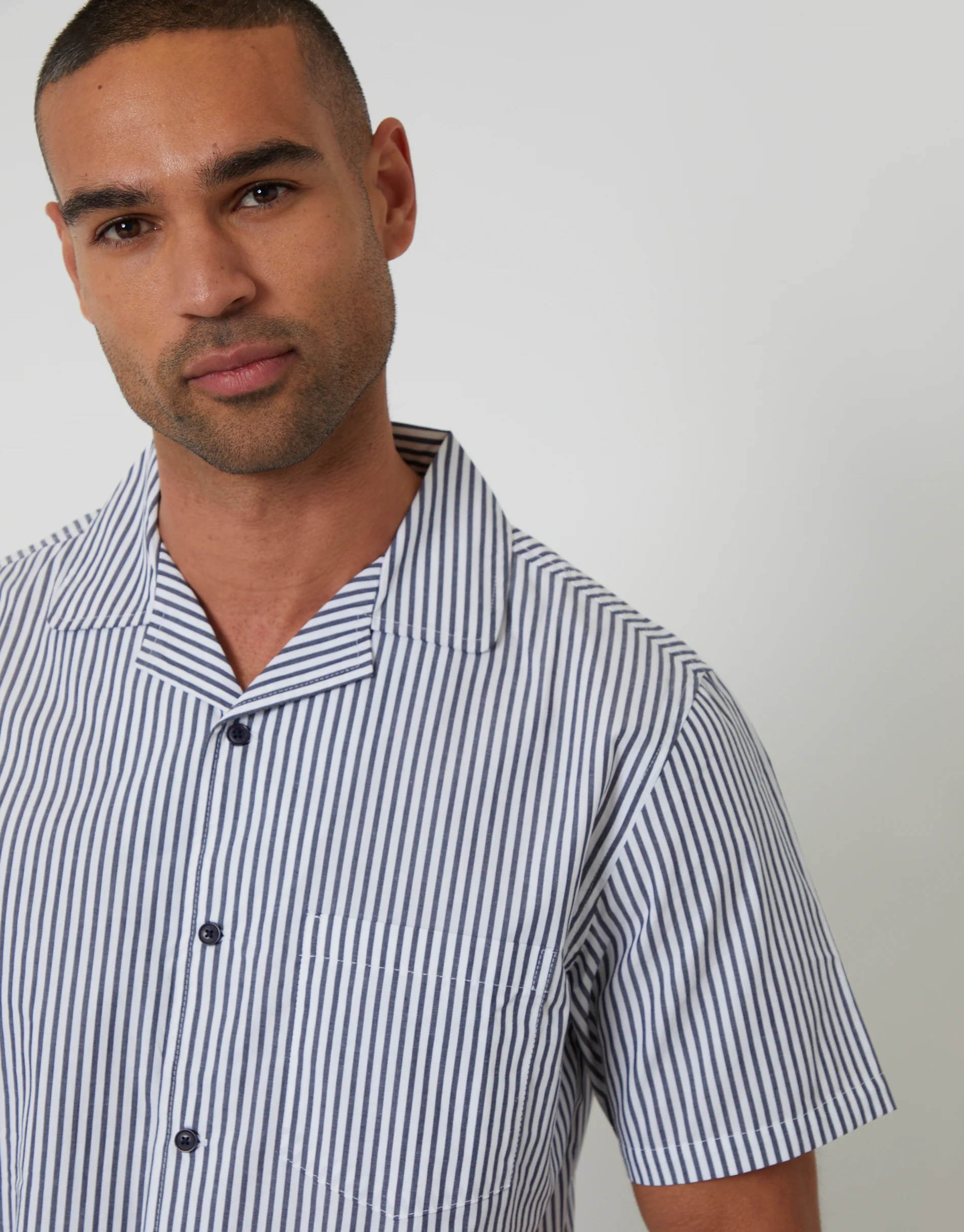 Short Sleeve Shirt & Shorts Pyjama Set in Light Blue Stripe - Image 4