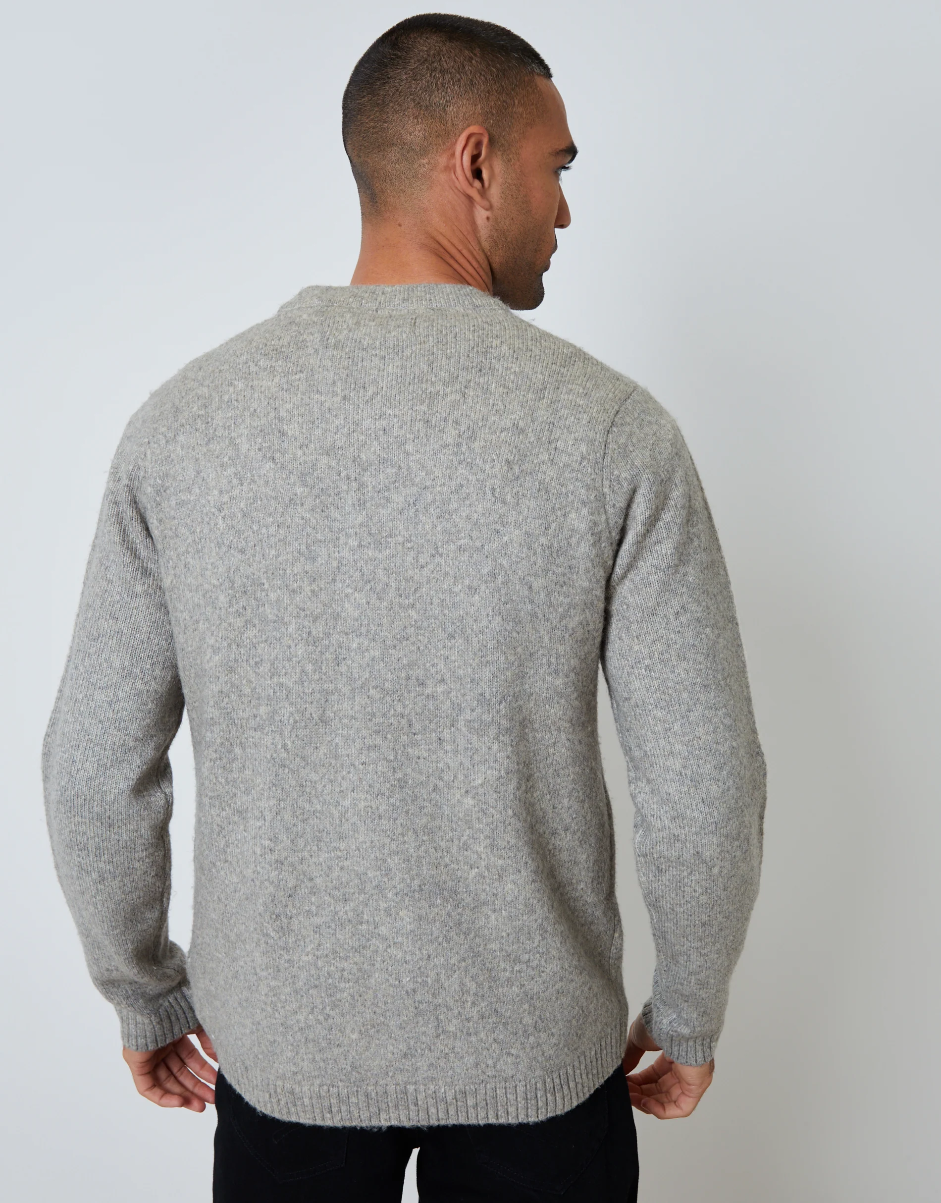 Knitted Button Up Patch Pocket Cardigan in Light Grey - Image 2