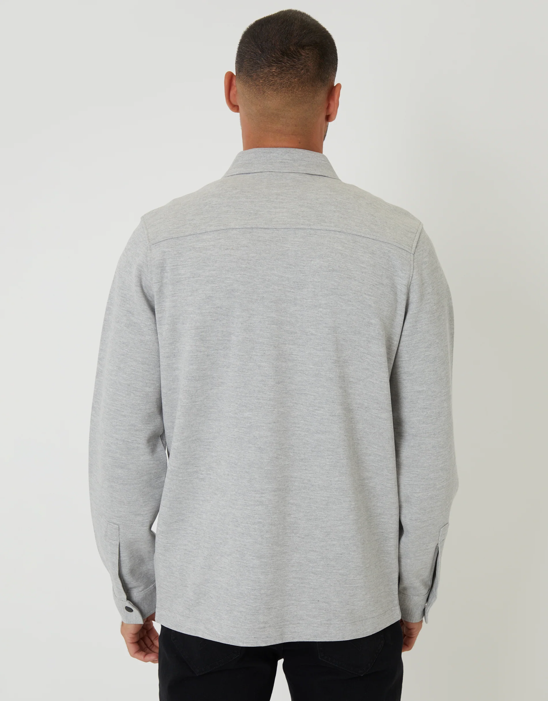 Pique Popper Fastening Shacket in Light Grey - Image 2