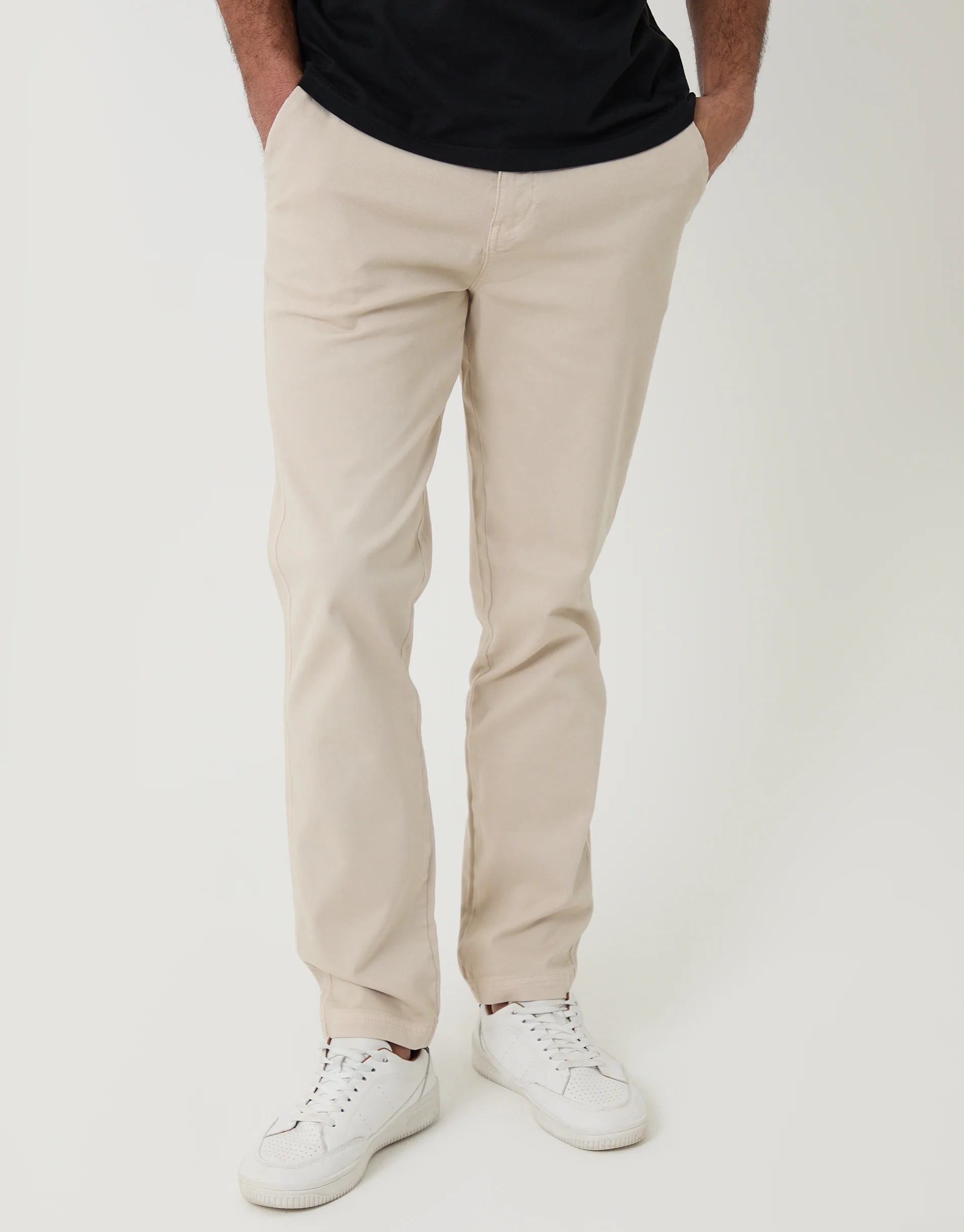 Elasticated Waist Chino Trousers in Light Stone - Image 2