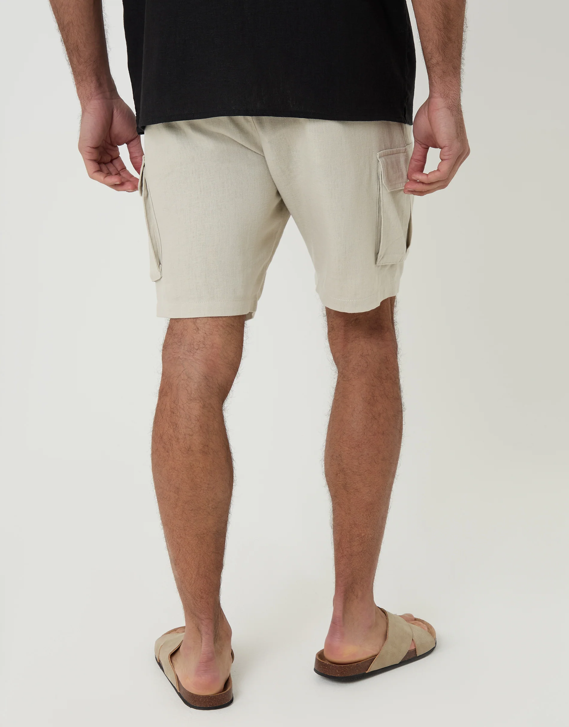 Linen Blend Cargo Shorts in Light Stone - Image 3
