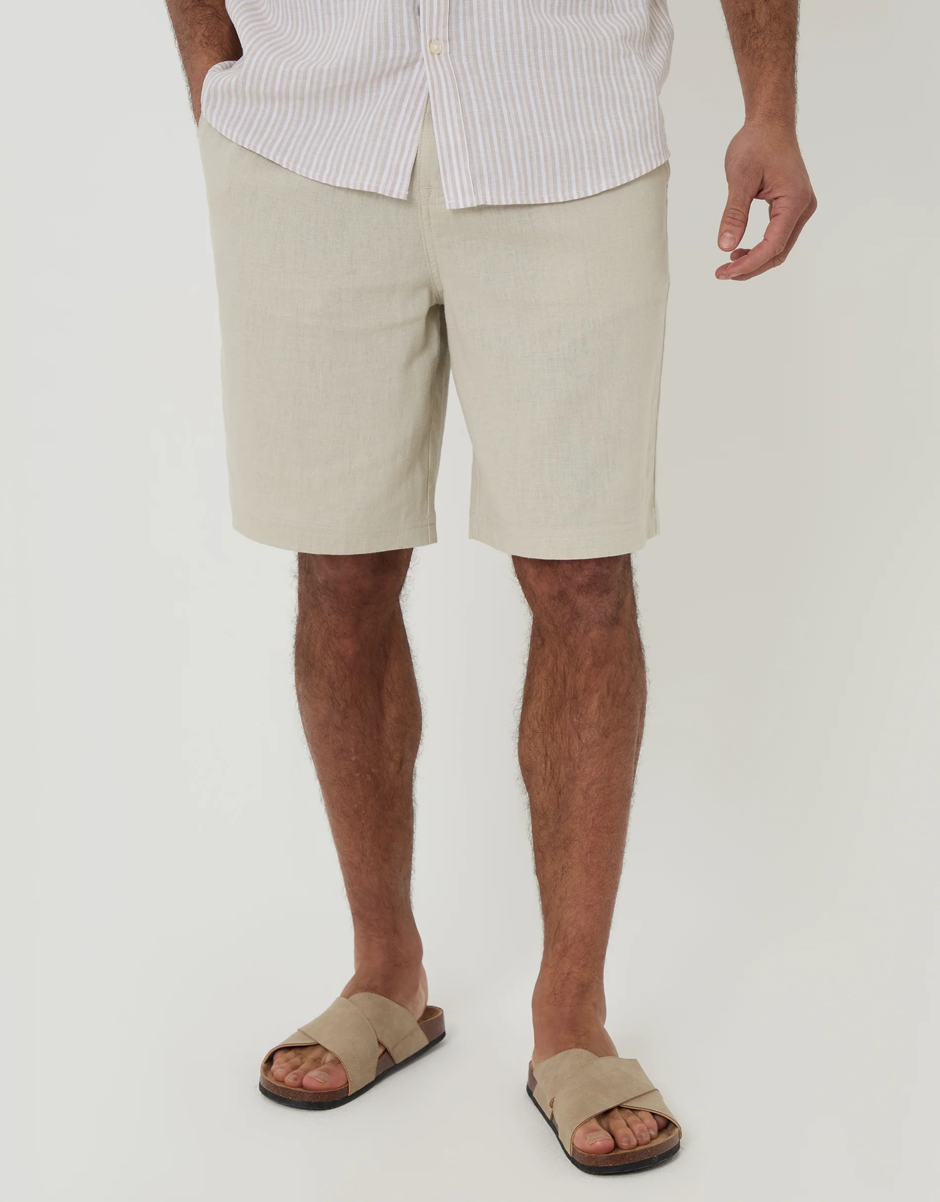 Linen Blend Shorts in Light Stone - Image 2