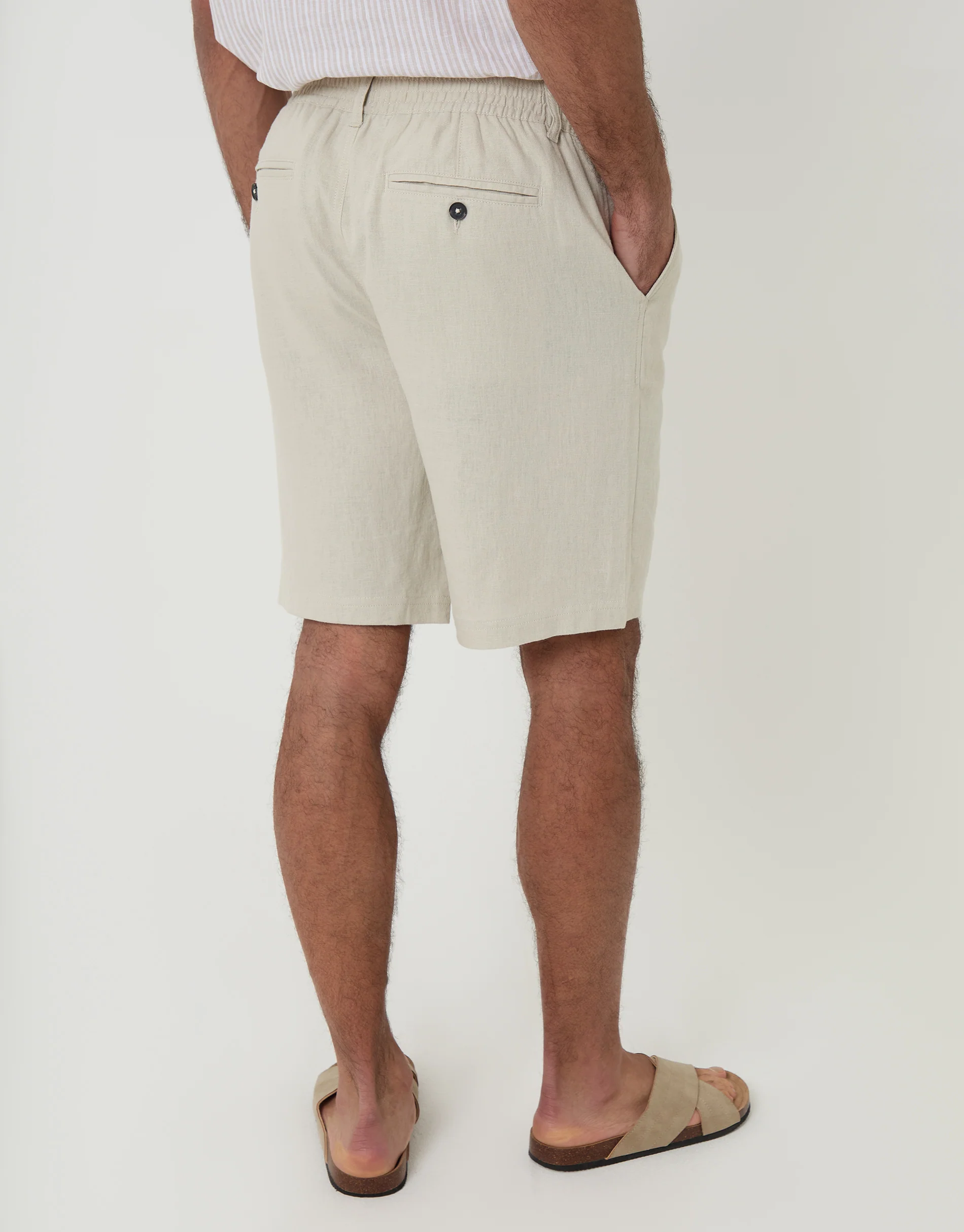 Linen Blend Shorts in Light Stone - Image 3