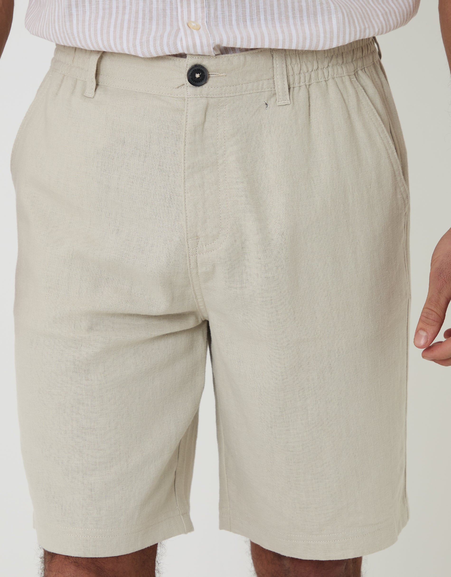 Linen Blend Shorts in Light Stone - Image 4