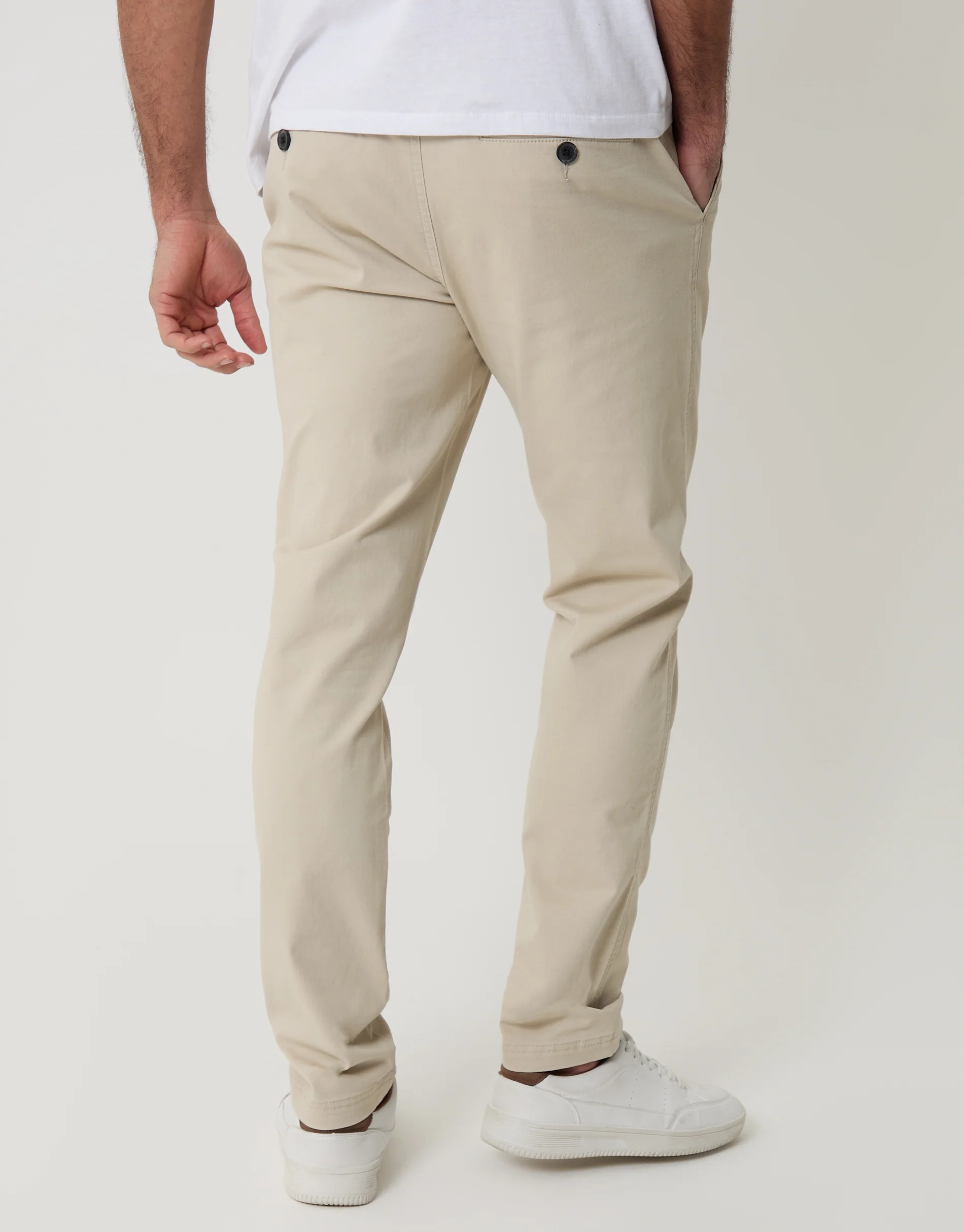 Slim Fit Chino Trousers in Light Stone - Image 3