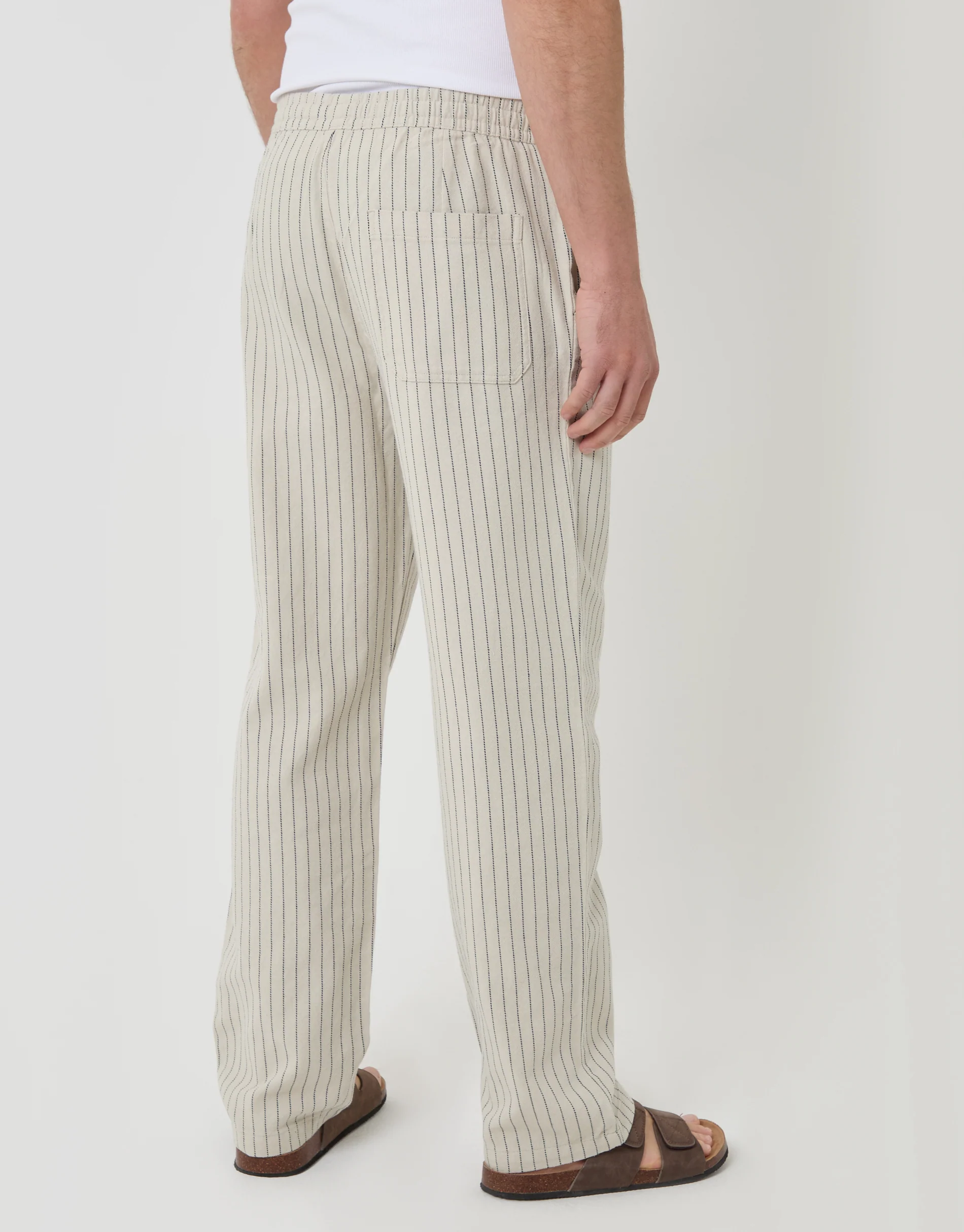 Straight Fit Cotton Trousers in Light Stone Stripe - Image 3