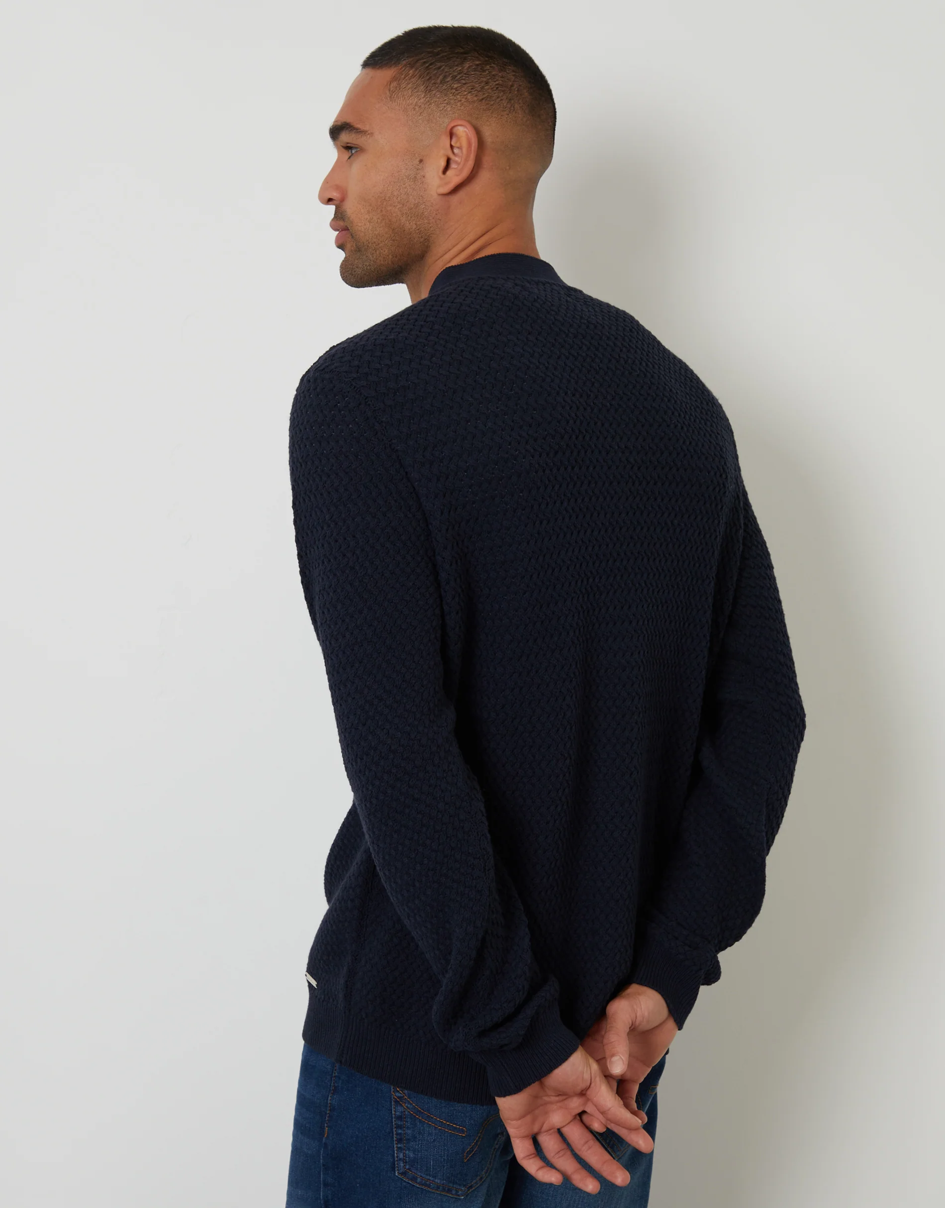 Basket Stitch Cardigan in Navy - Image 2