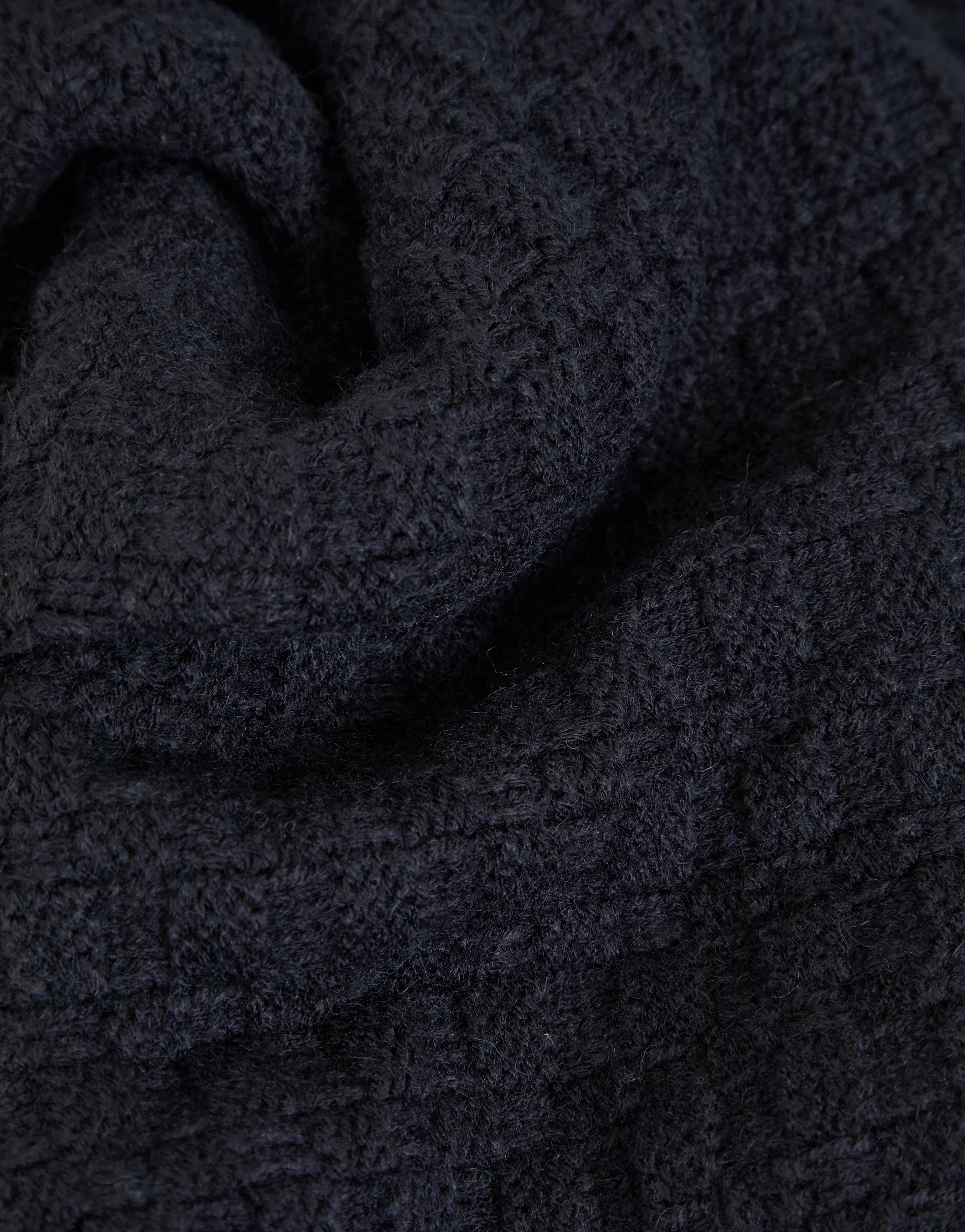 Basket Stitch Knitted Shawl Neck Jumper in Navy - Image 7