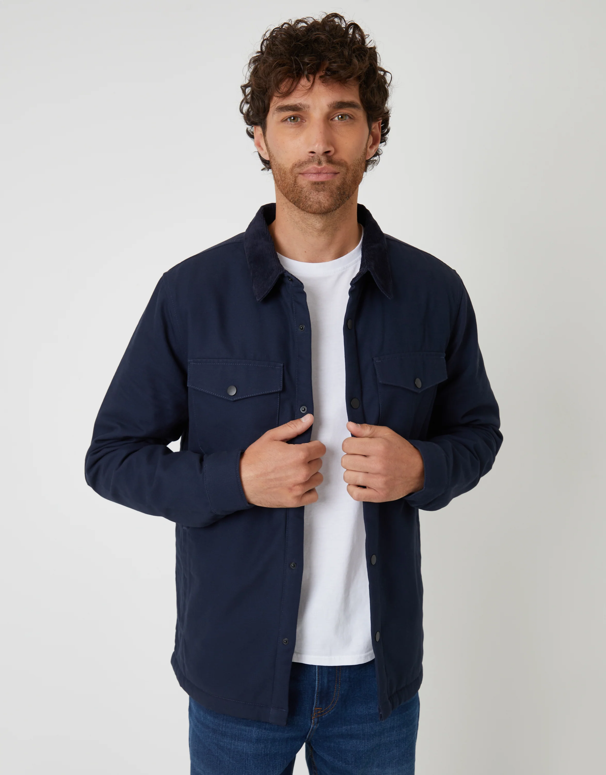 Borg Lined Shacket in Navy