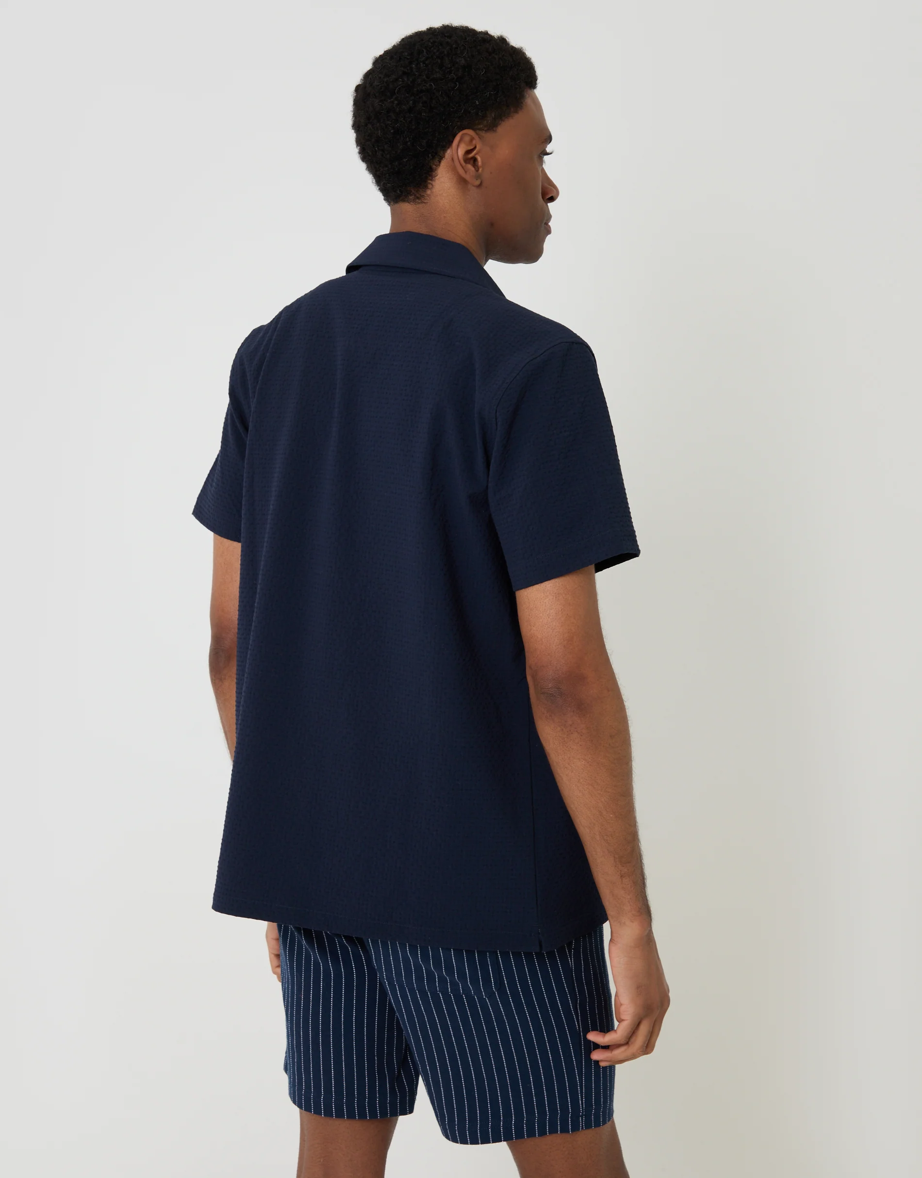 Boxy Fit Textured Short Sleeve Shirt in Navy - Image 2
