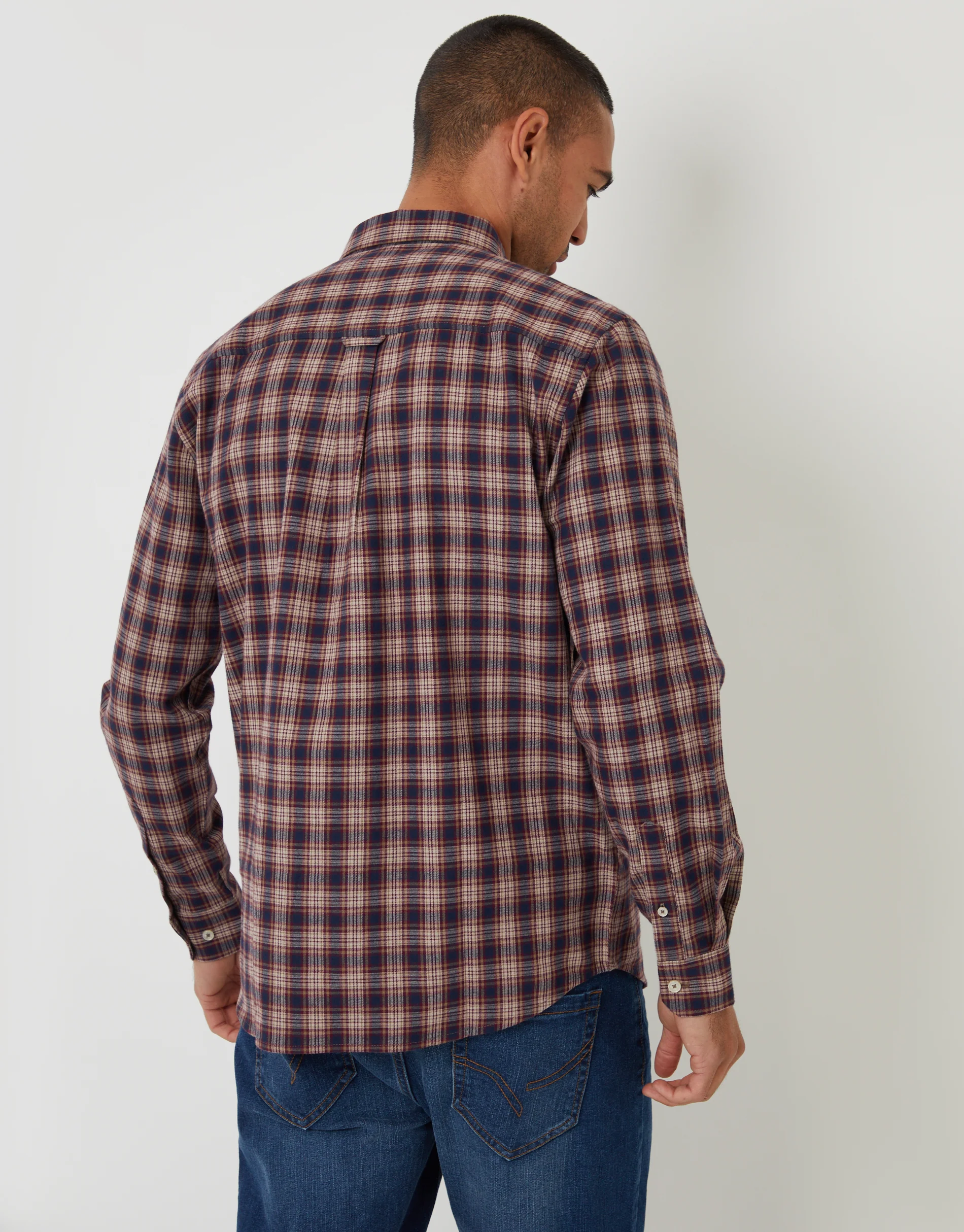 Brushed Flannel Long Sleeve Shirt in Brown Check - Image 2