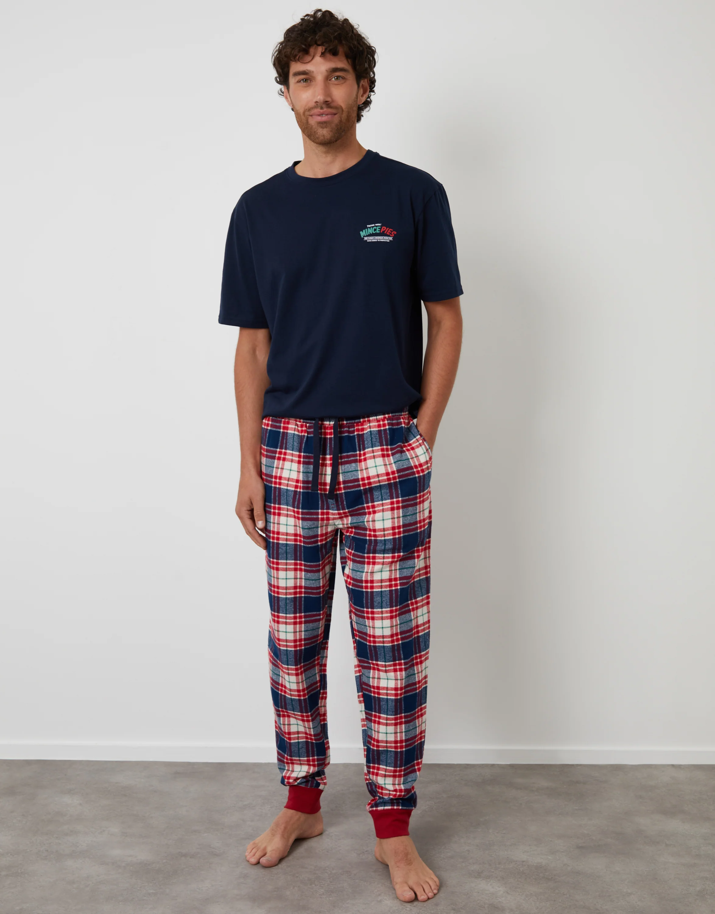 Check Christmas Graphic Pyjama Set in Navy - Image 3
