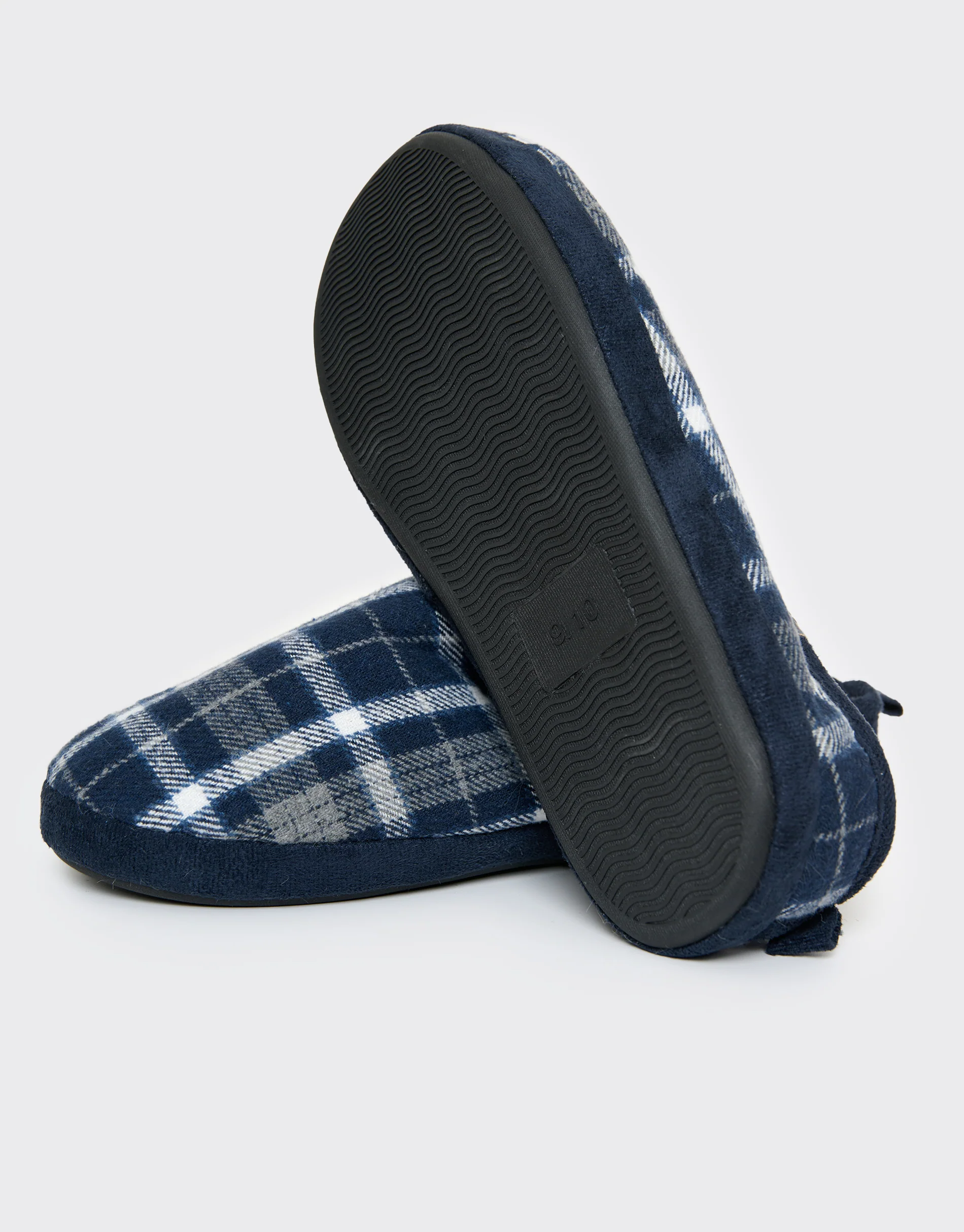 Faux Fur Lined Mule Slippers in Navy Check - Image 5