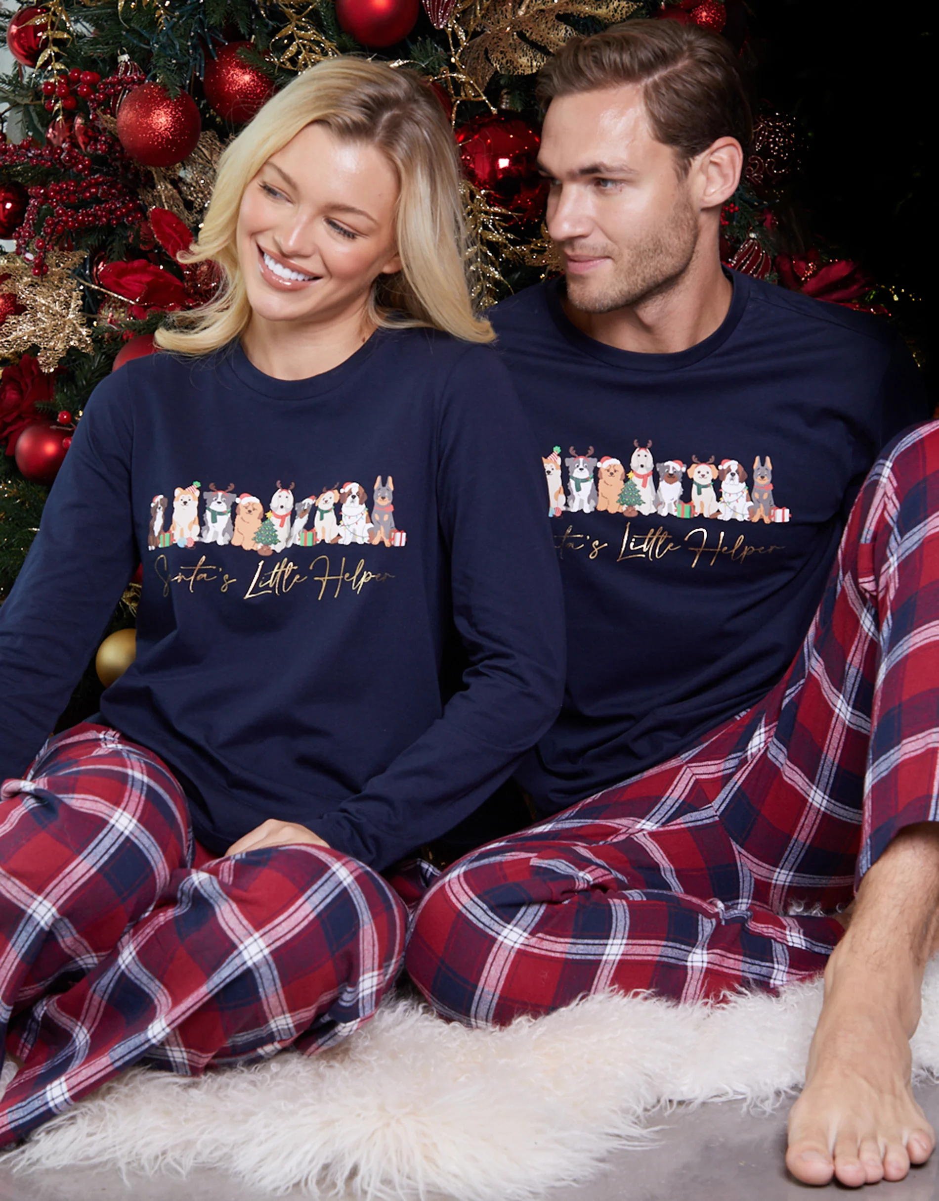 Christmas Dog Graphic Print Long Pyjama Set in Navy - Image 2