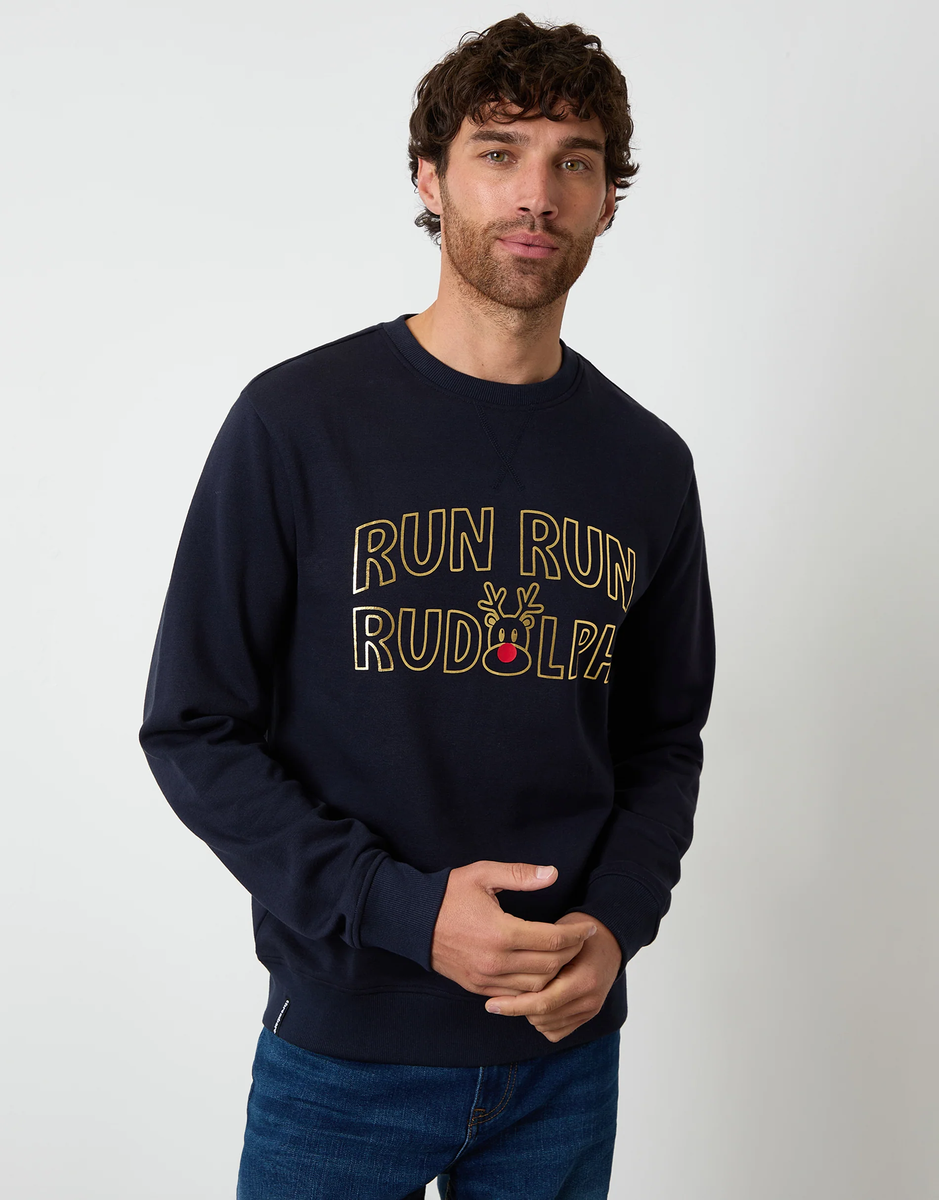 Christmas Graphic Print Crew Neck Sweatshirt in Navy - Image 2