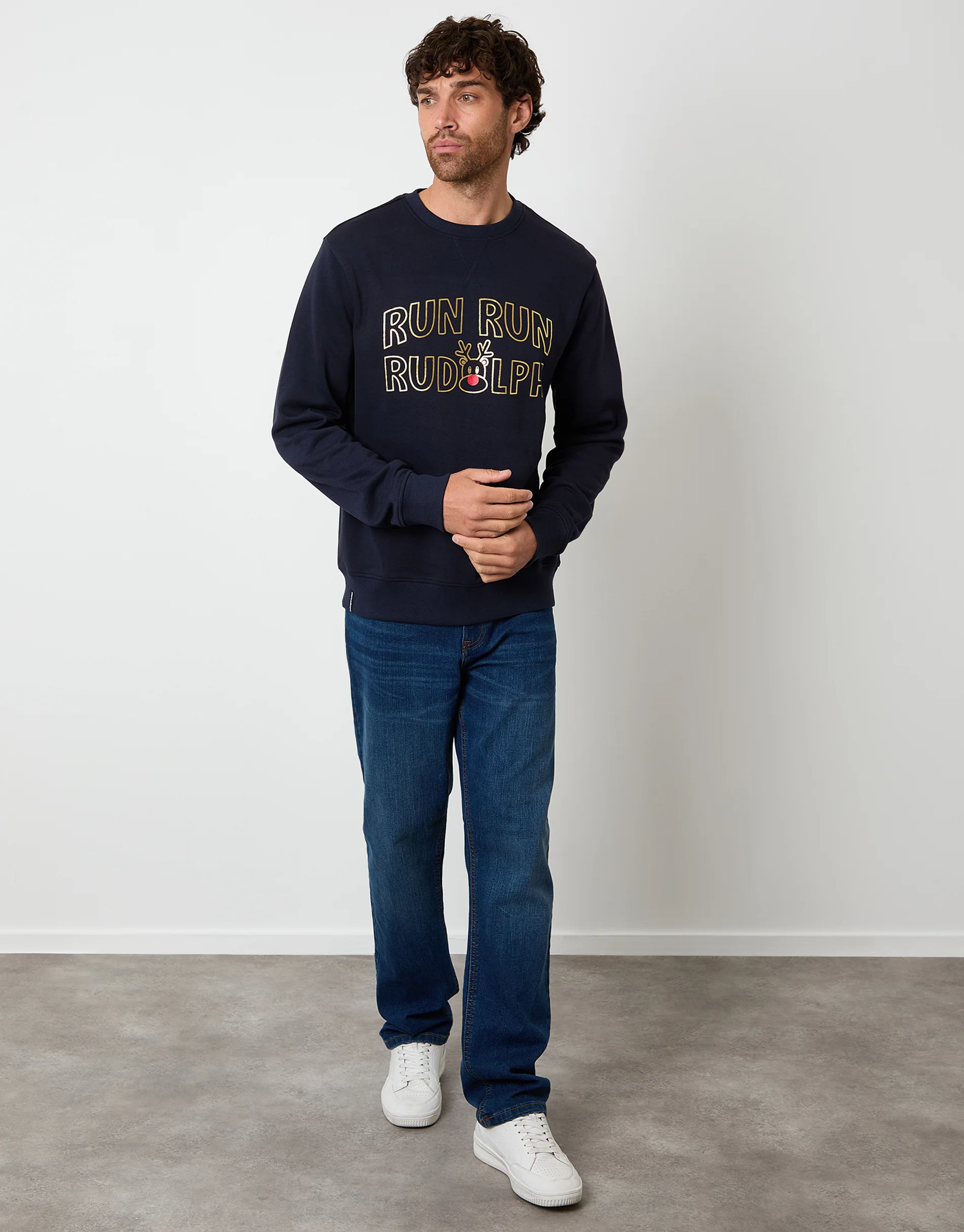 Christmas Graphic Print Crew Neck Sweatshirt in Navy - Image 4