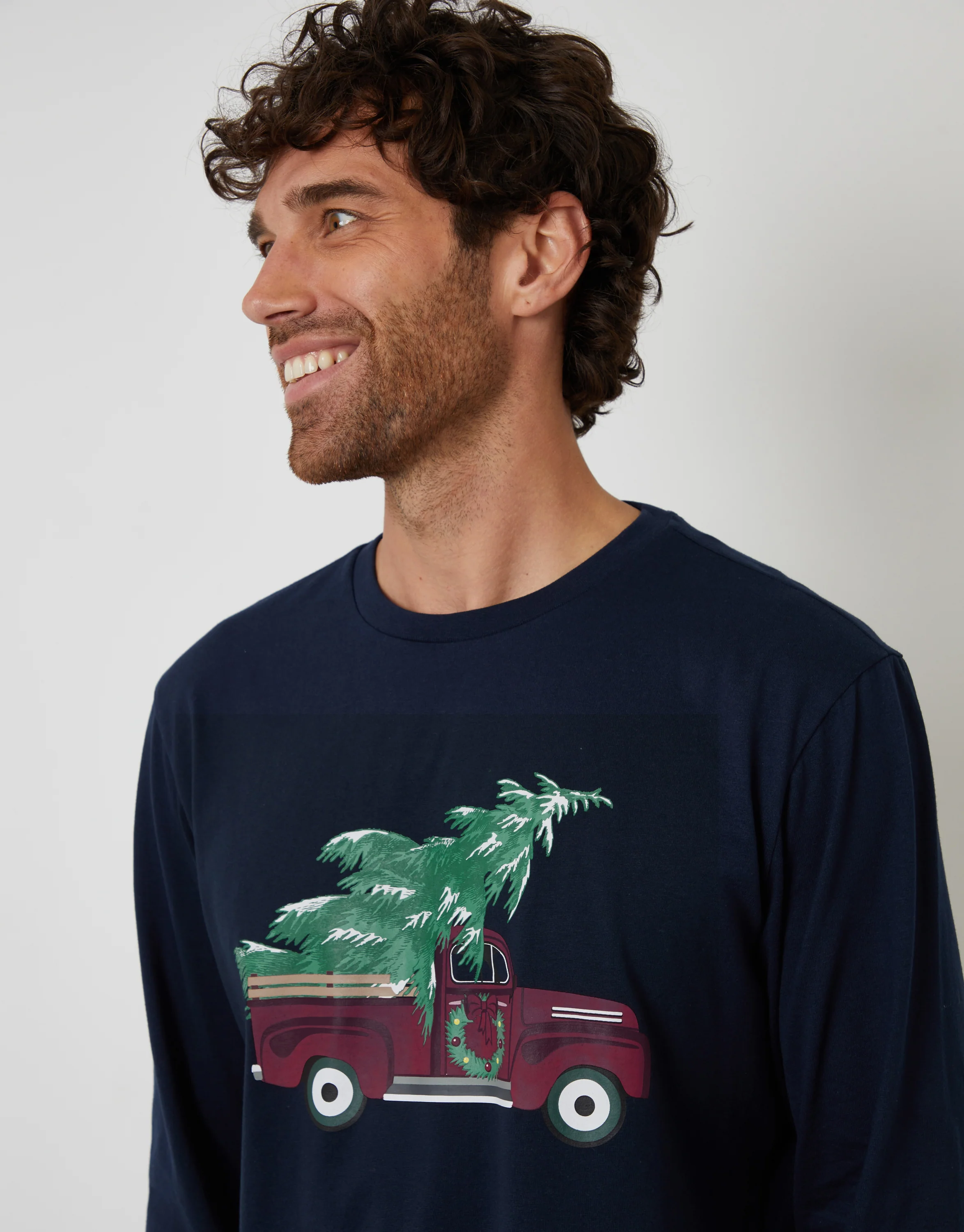 Christmas Truck Graphic Long Pyjama Set in Navy - Image 5
