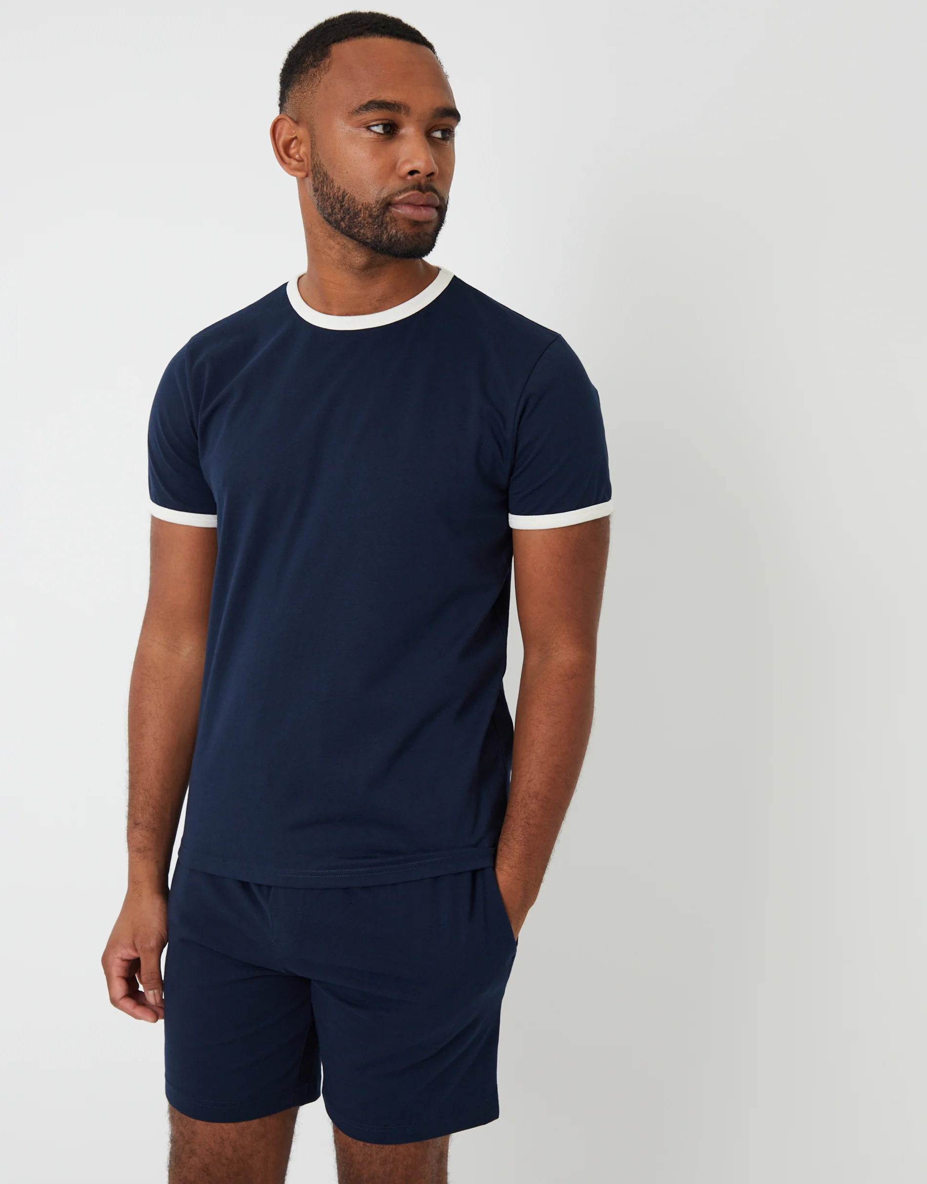 Contrast Binding Short Lounge Set in Navy