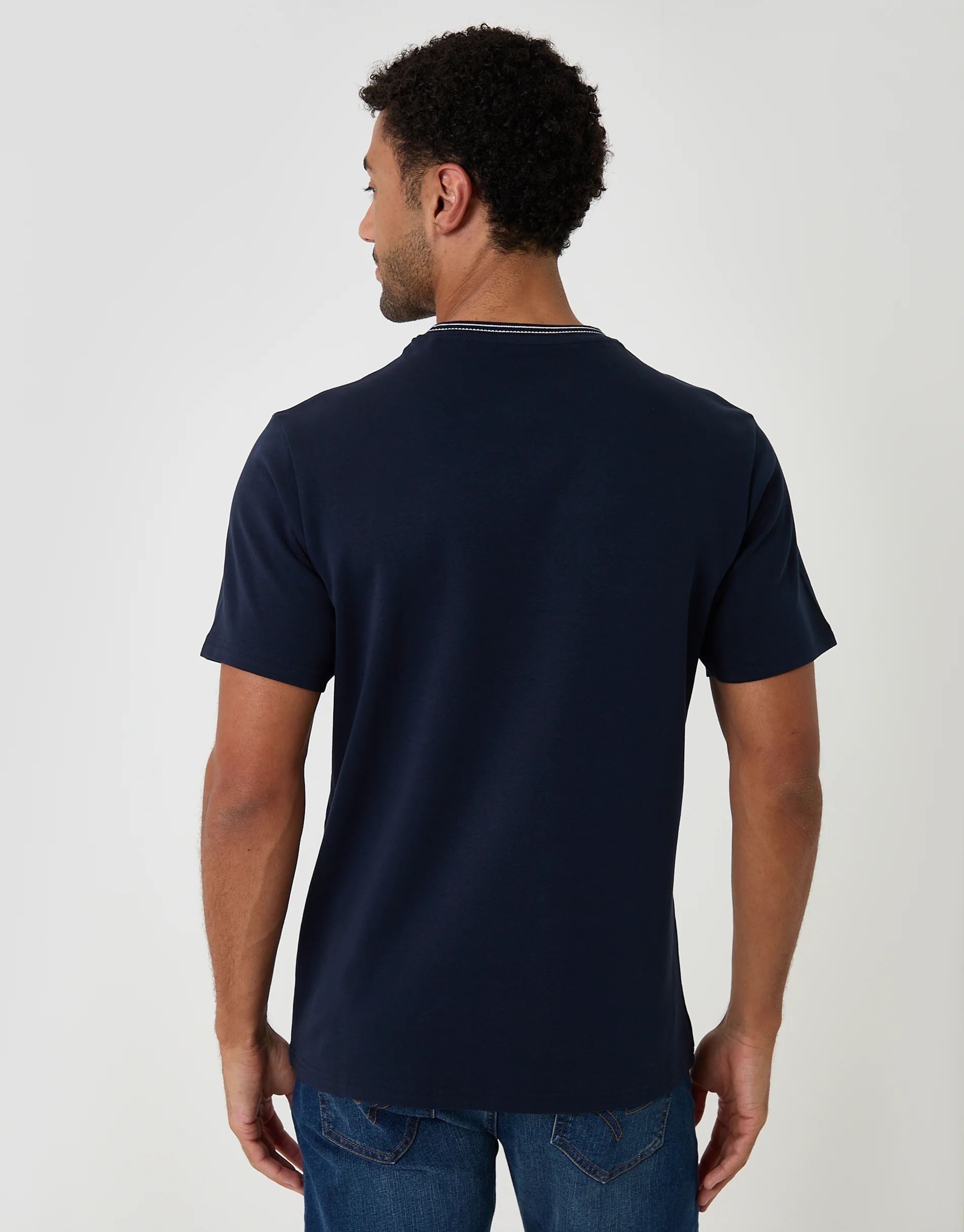 Cotton Crew Neck Script T-Shirt in Navy - Image 2