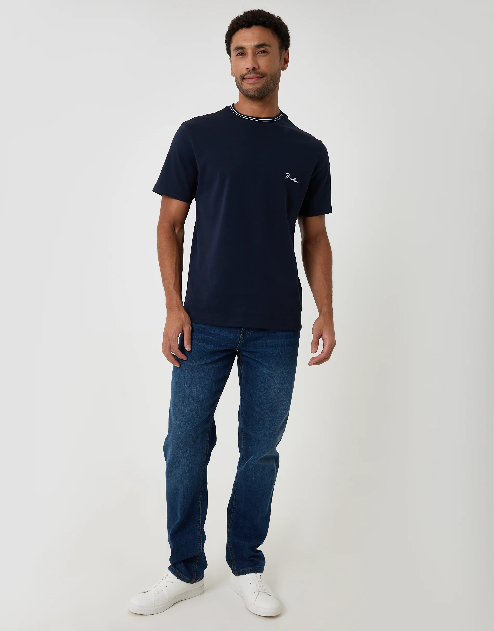 Cotton Crew Neck Script T-Shirt in Navy - Image 3