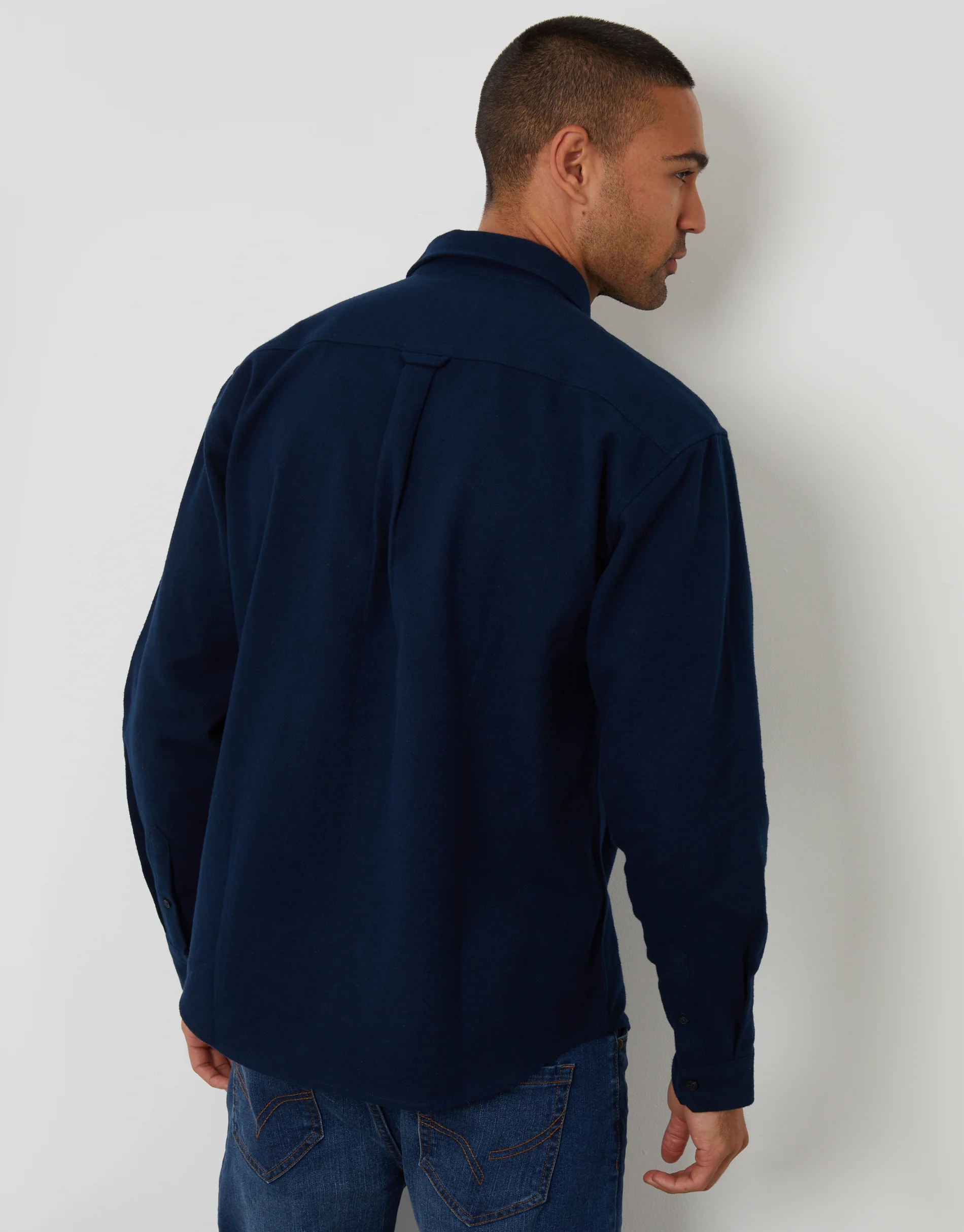 Relaxed Fit Cotton Flannel Shirt in Navy - Image 2