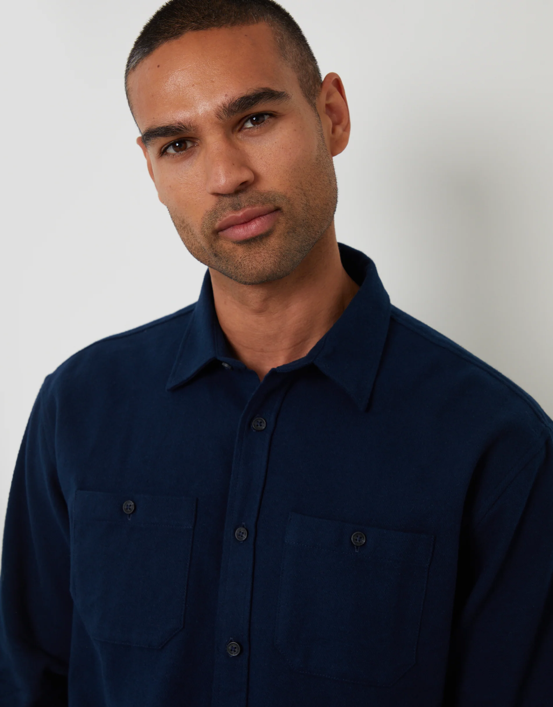Relaxed Fit Cotton Flannel Shirt in Navy - Image 4